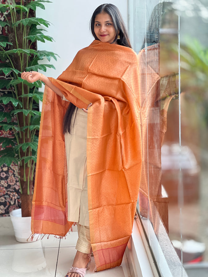 Zig Zag Weaving Patterned Bamboo Tussar Dupatta | TSP156