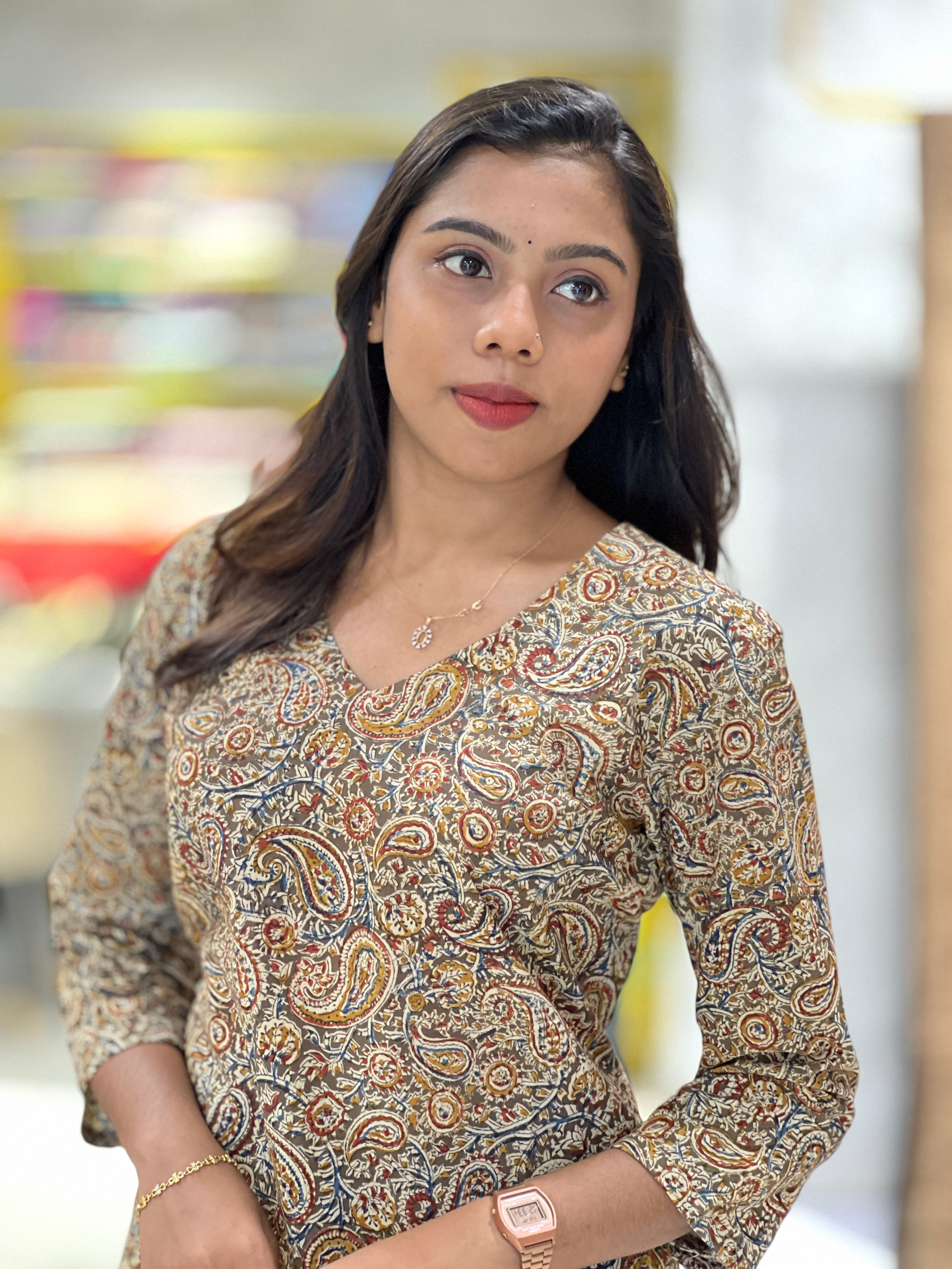 Paisley Print Detailed Cotton Kurta | DNT833
