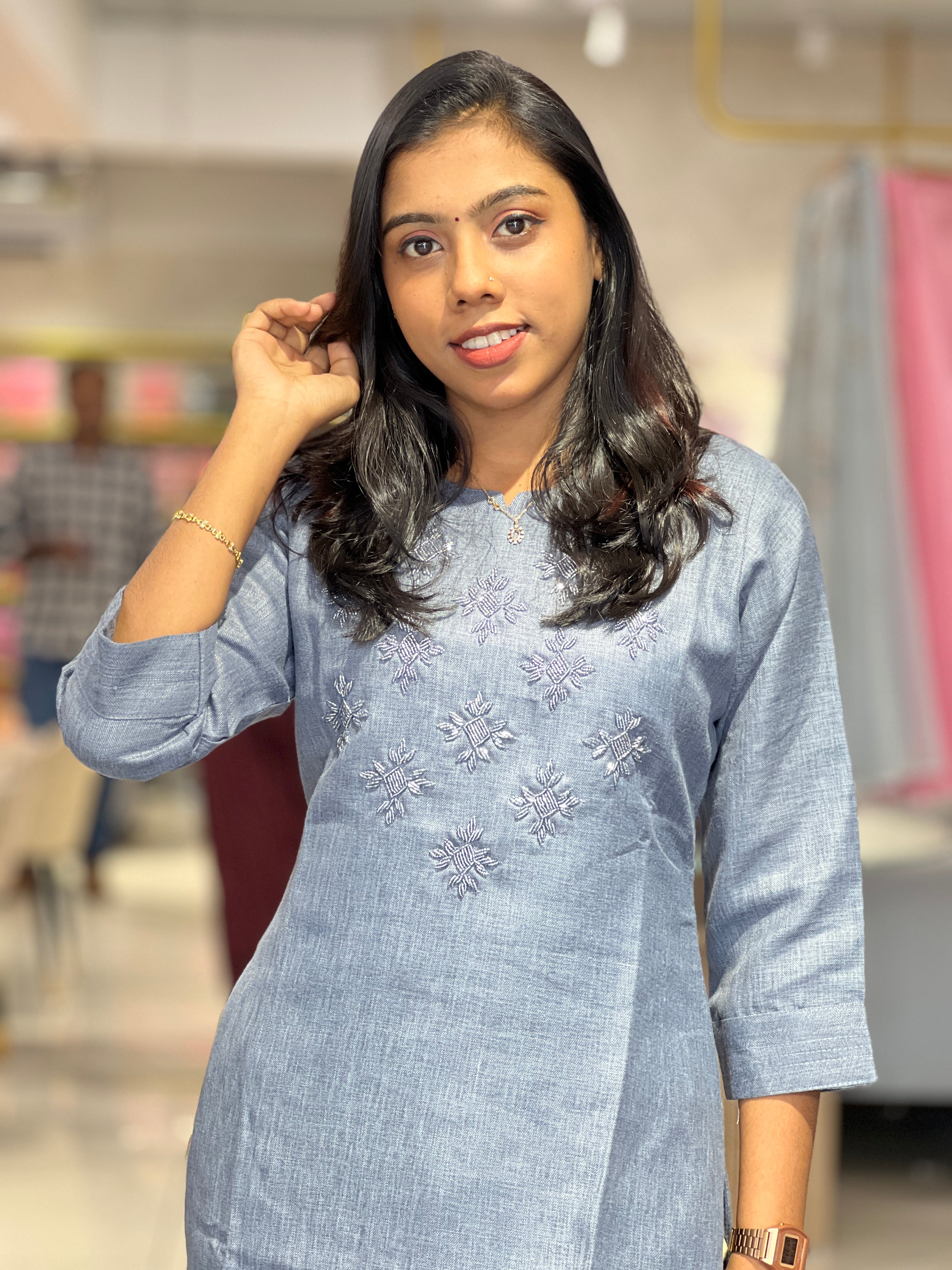 Cut Beads Embroidery Detailed Cotton Blend Kurta | YAS116