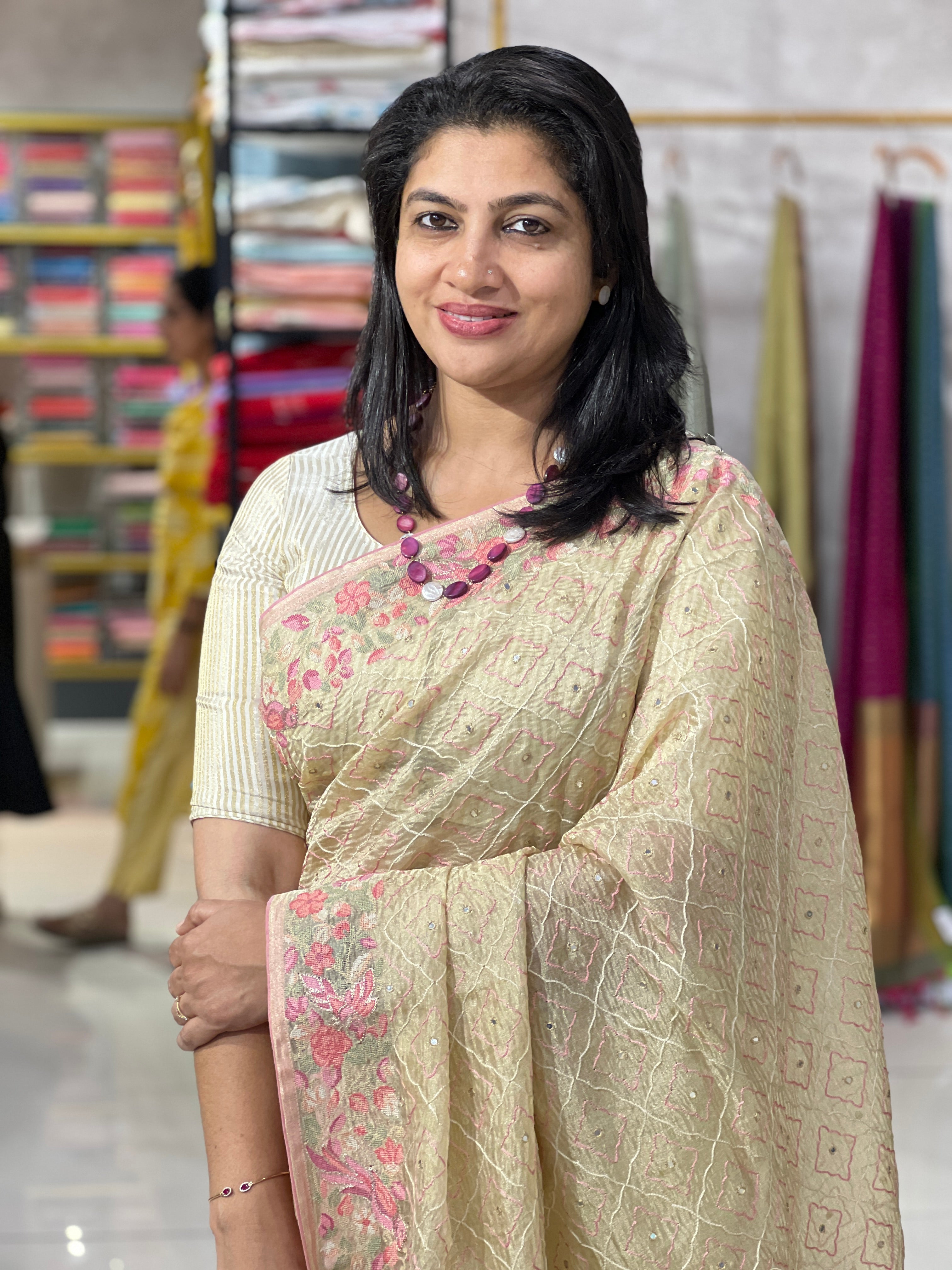 Floral Embroidered Crushed Tissue Organza Saree | RGD576