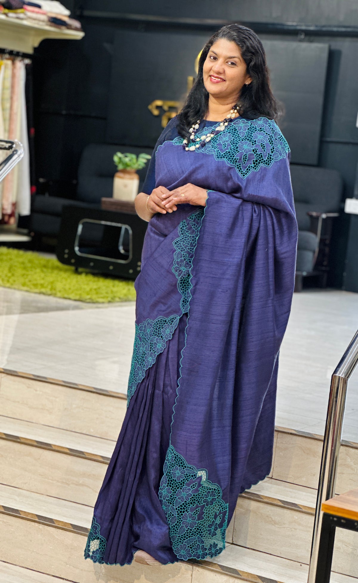 Floral Twine Cut Raw Silk Saree | TC520