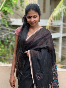 Floral Hand Embroidery Linen Saree | GMS121