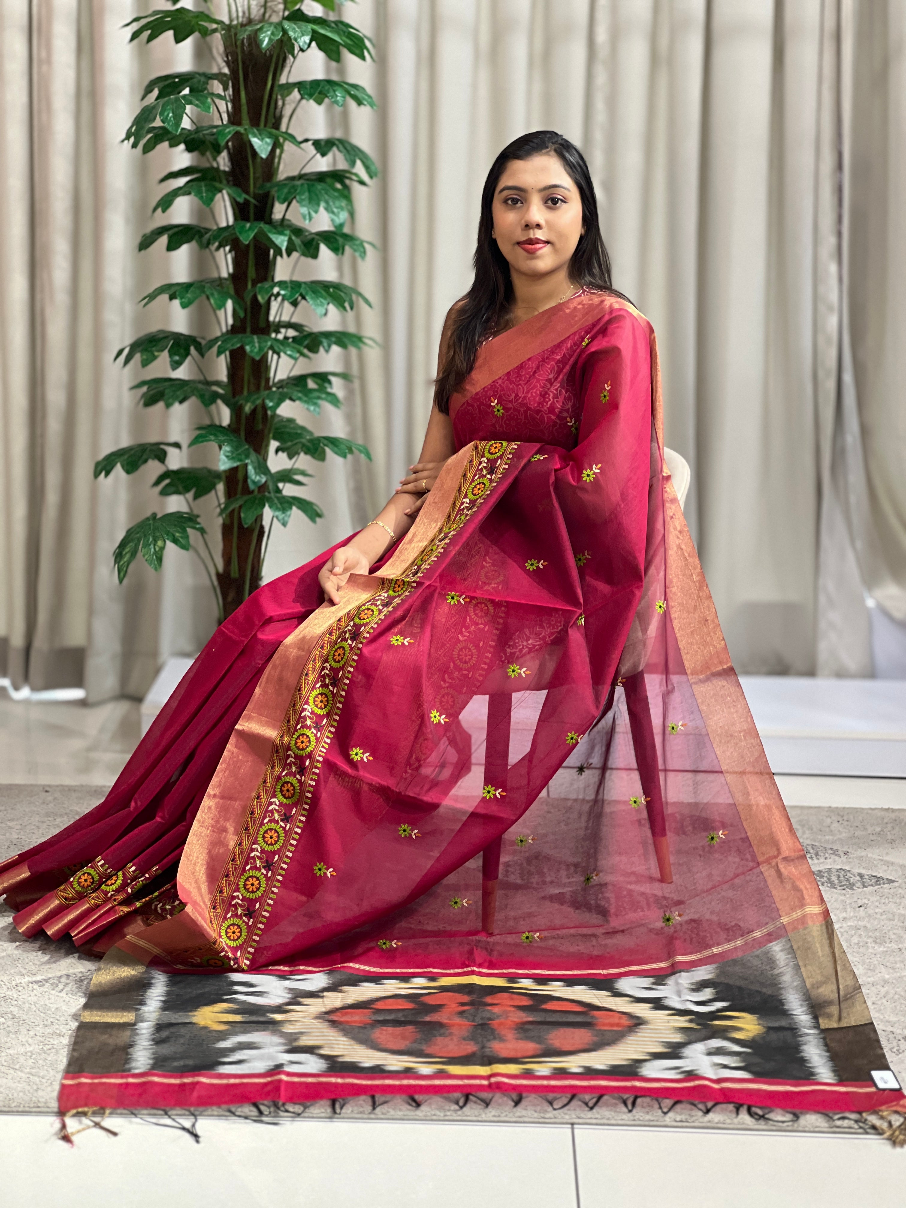 Embroidered Cotton Silk Saree  | RVS145