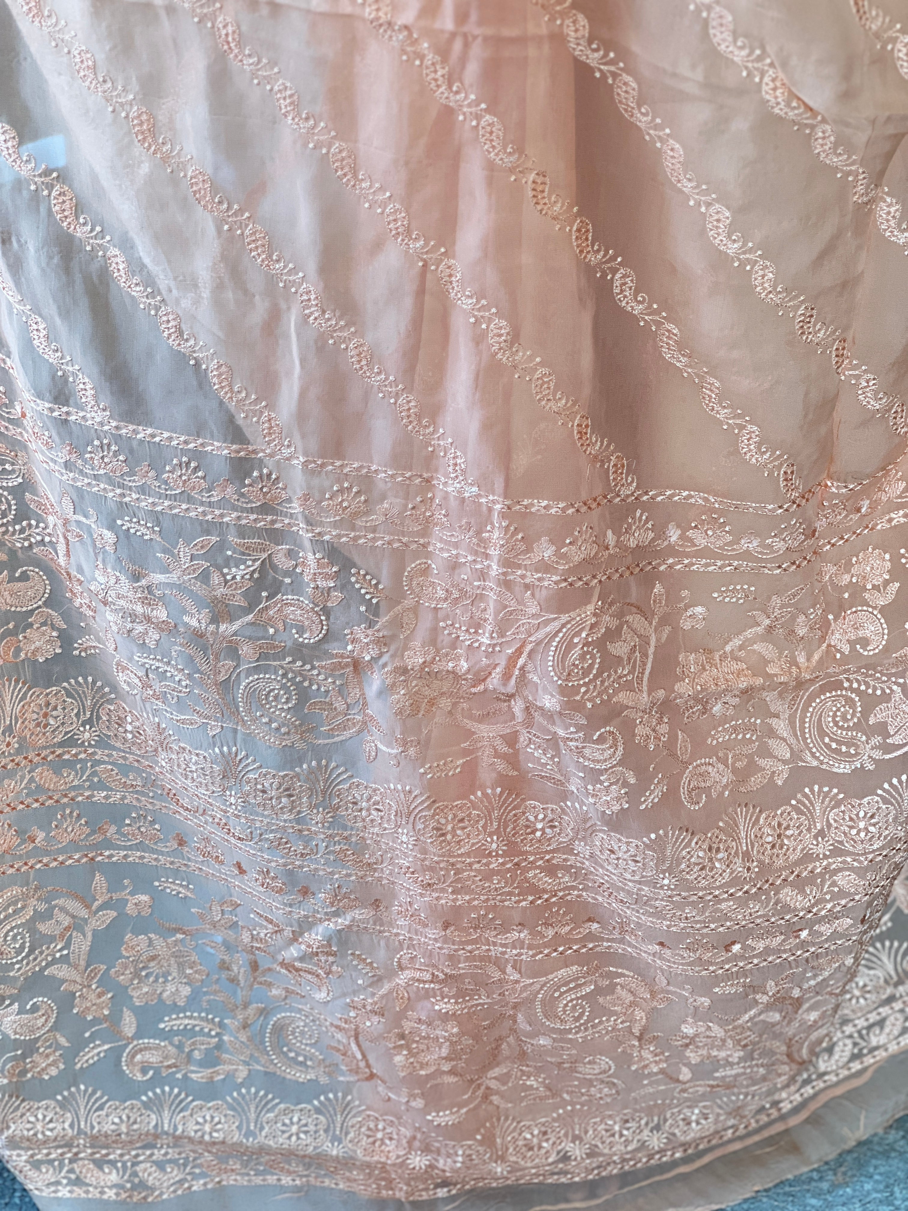 Lucknowi Inspired  Embroidery Detailed Pure Viscose Organza Saree | MM405