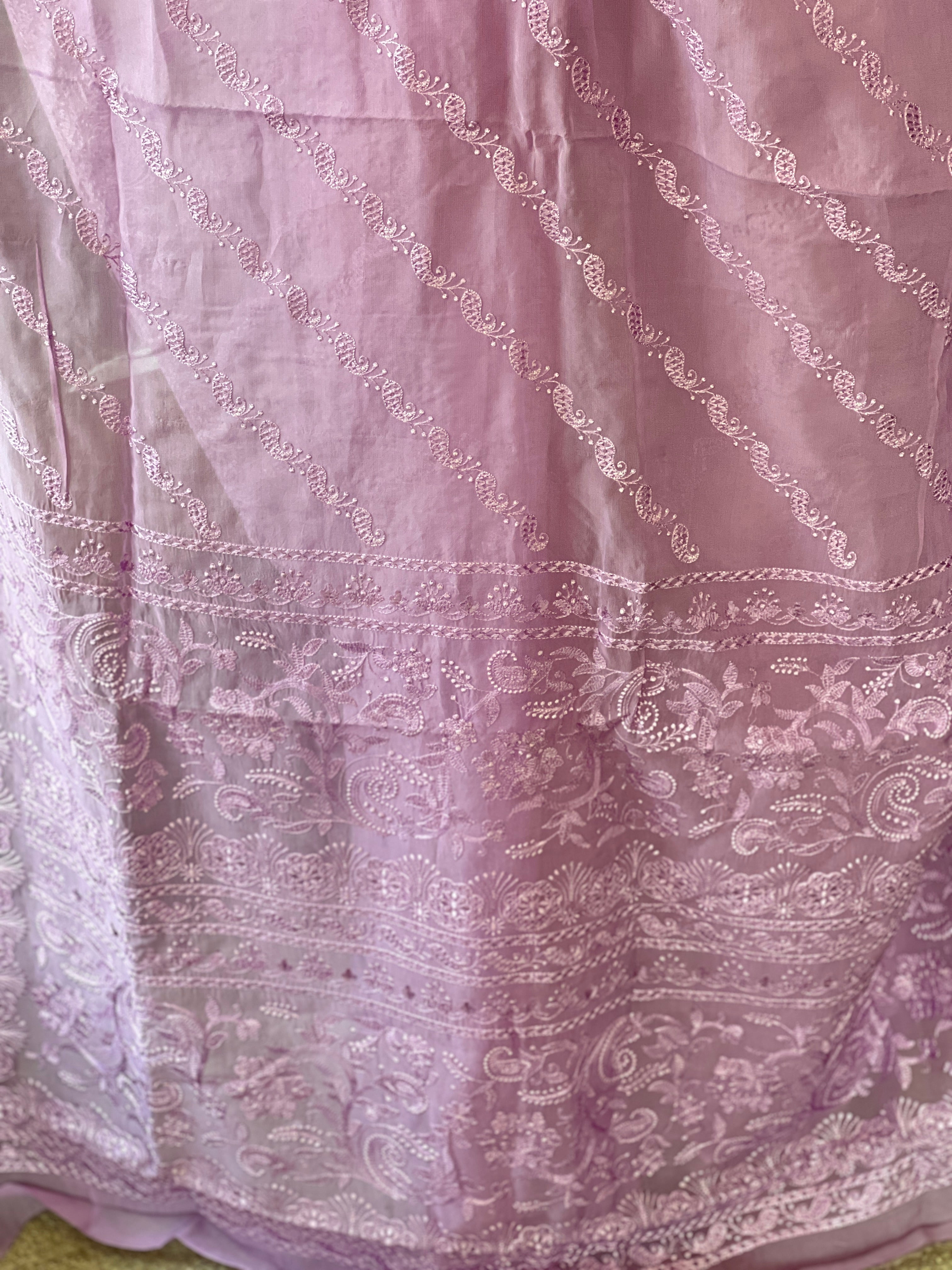 Lucknowi Inspired Embroidery Detailed Pure Viscose Organza Saree | MM406