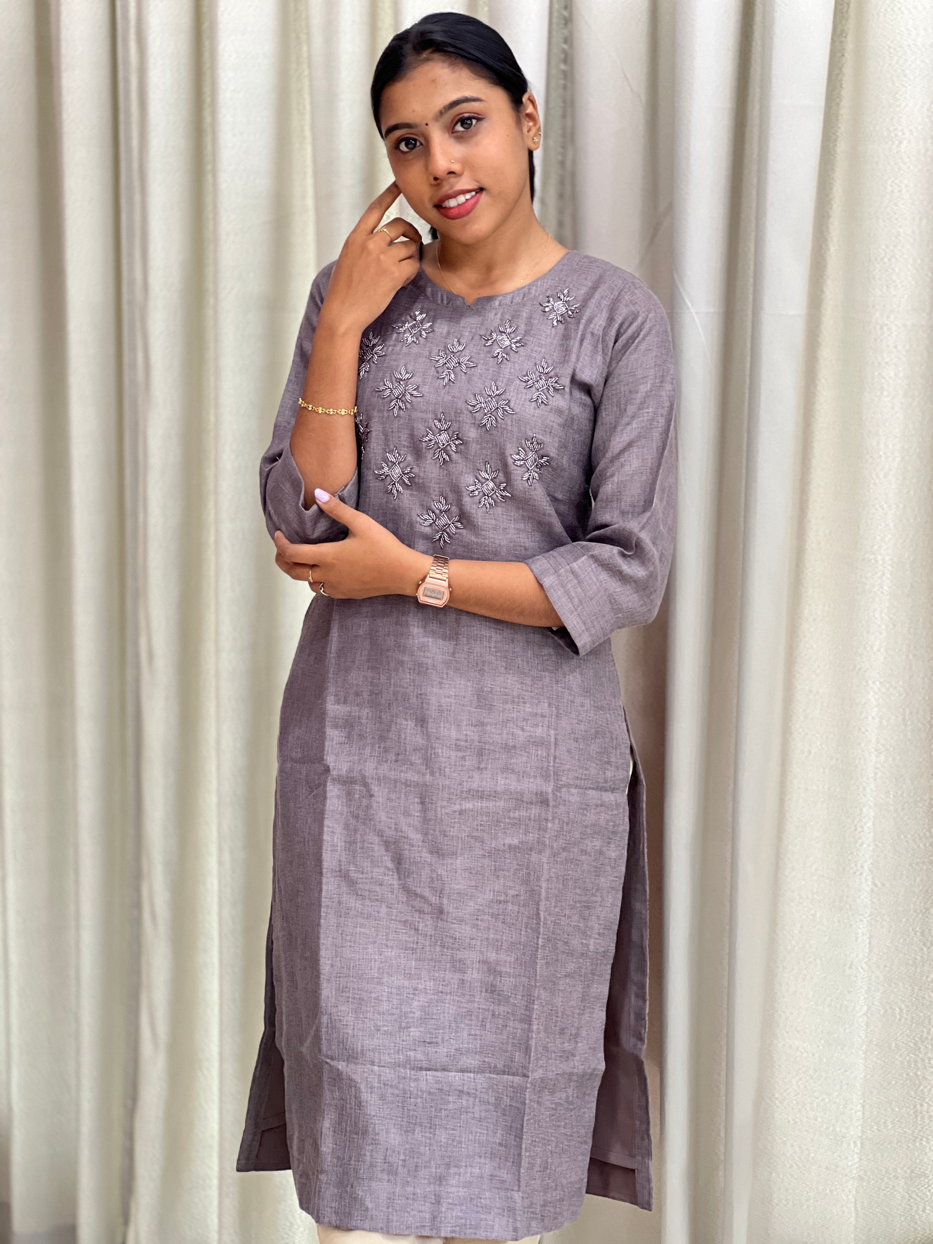 Cut Beads Embroidery Detailed Cotton Blend Kurta | YAS118