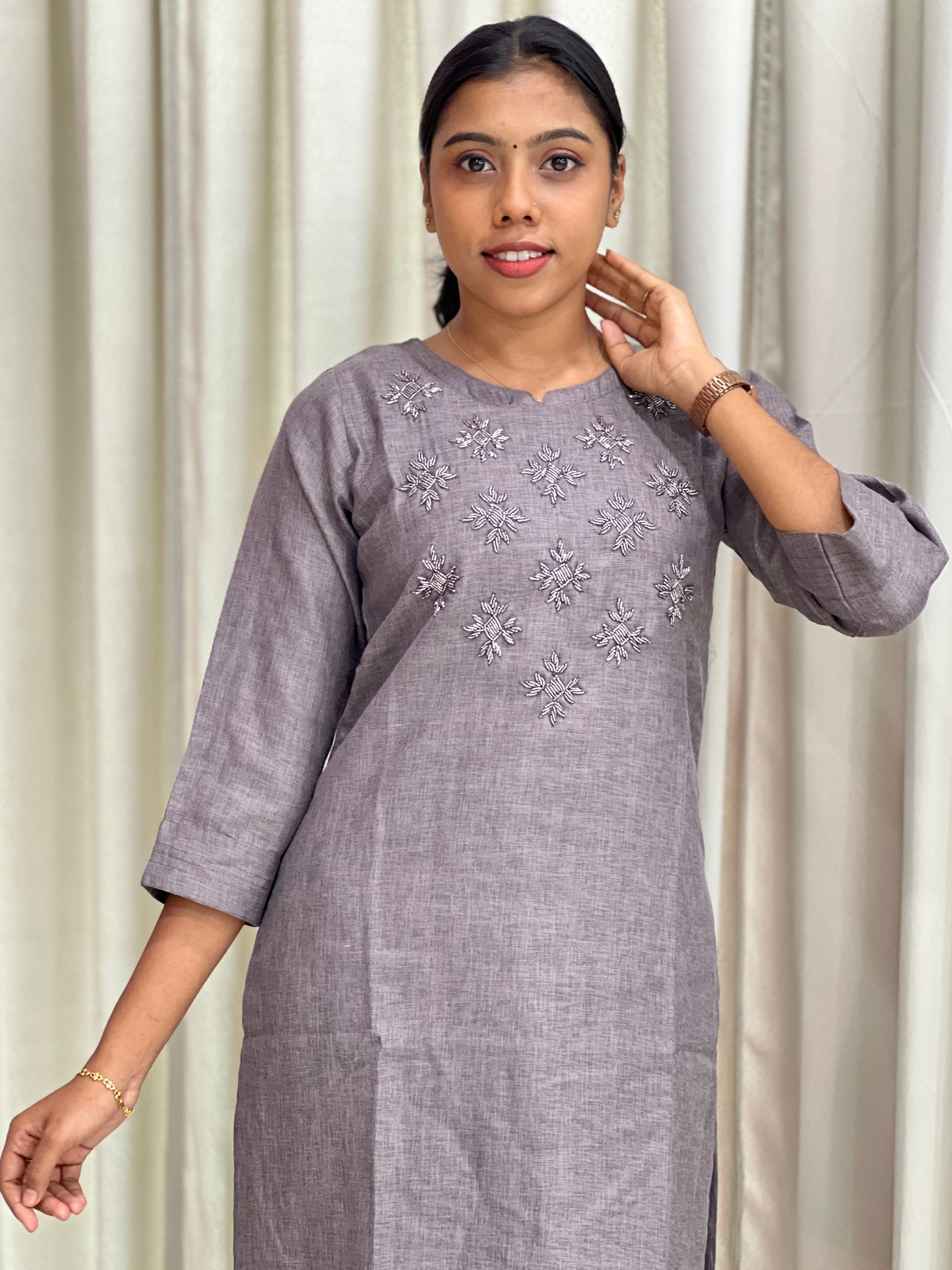 Cut Beads Embroidery Detailed Cotton Blend Kurta | YAS118