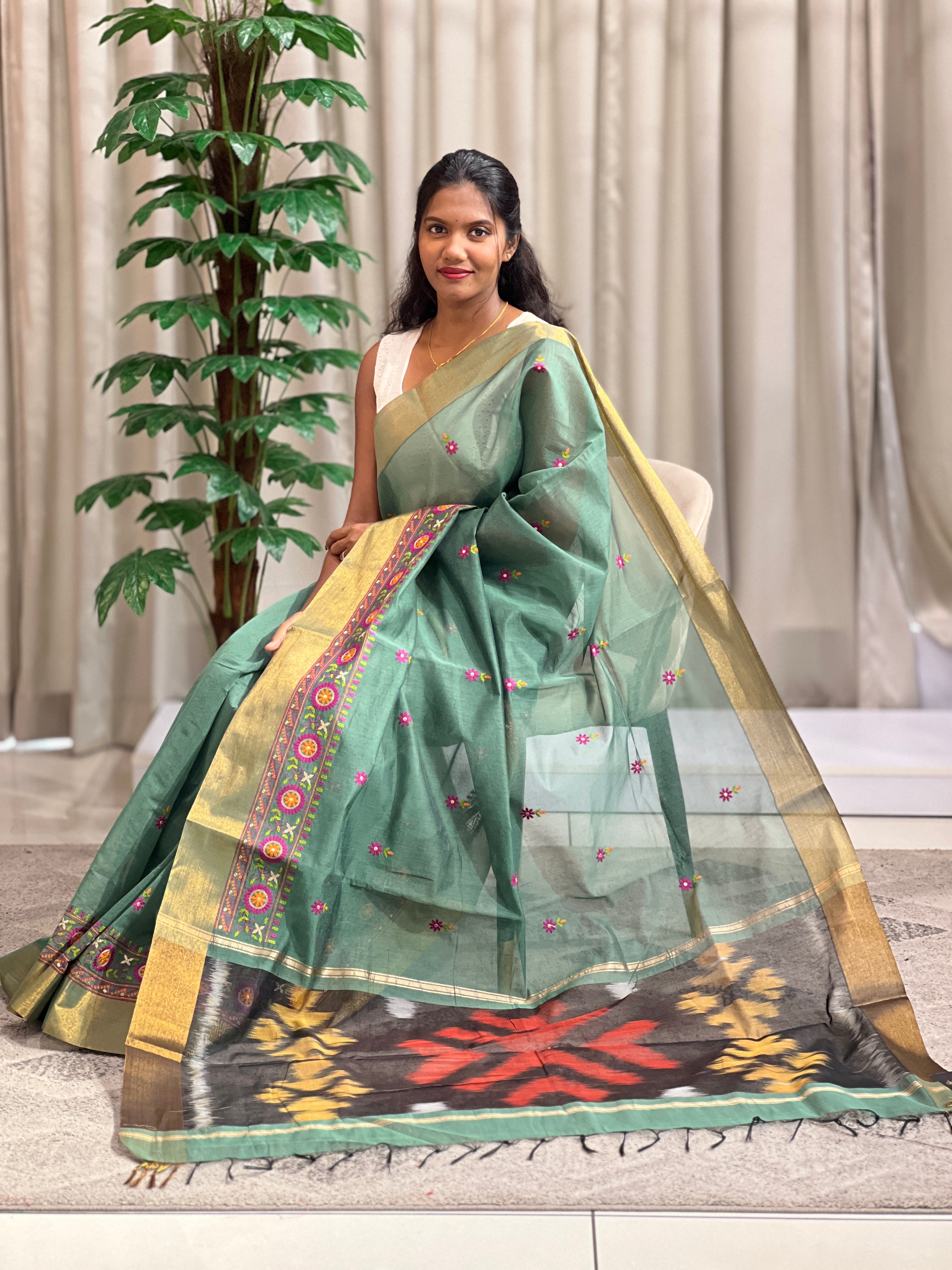 Embroidered Cotton Silk Saree  | RVS146