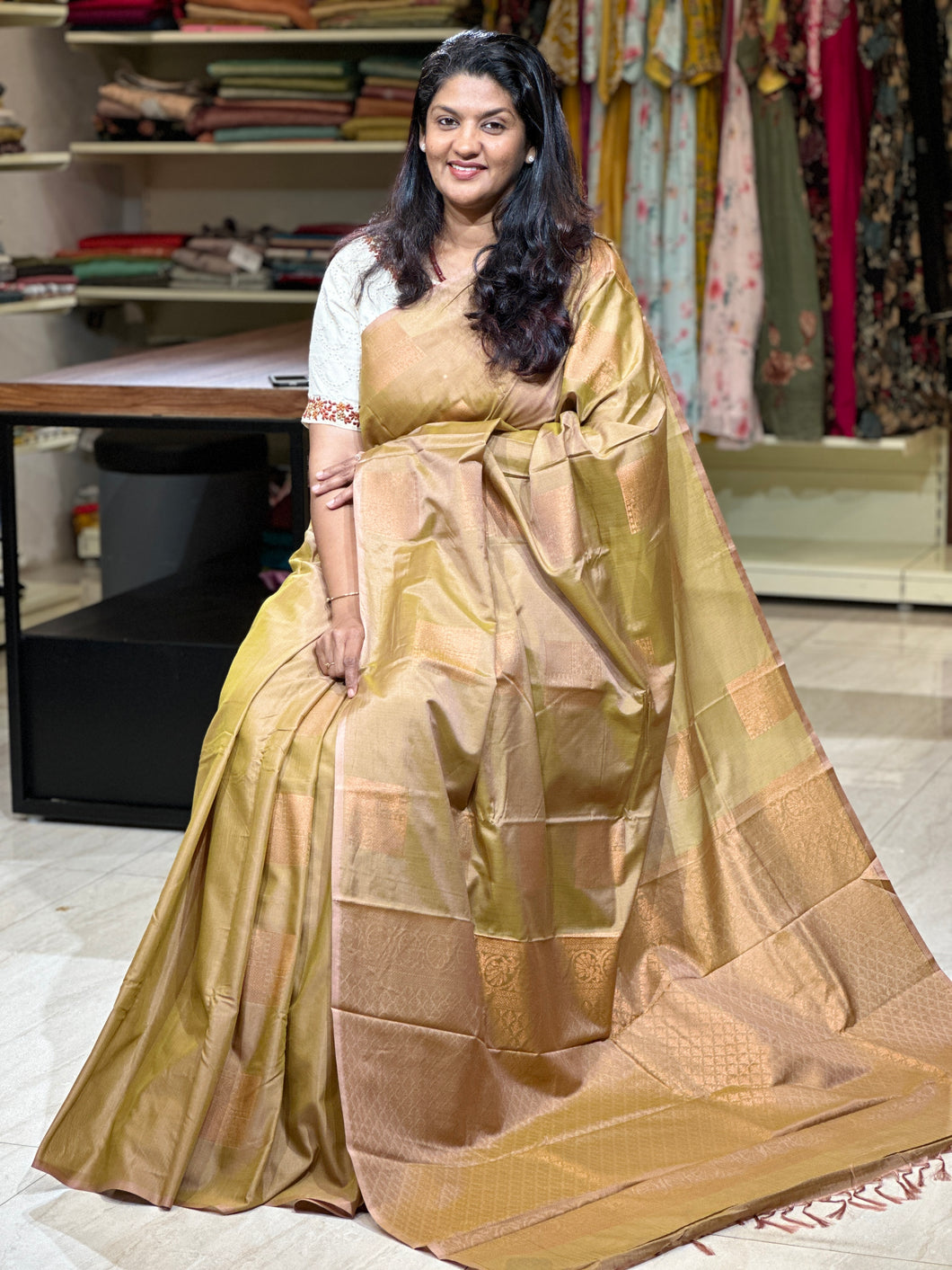 Copper Zari Weaved Semi Silk Saree | KRK422