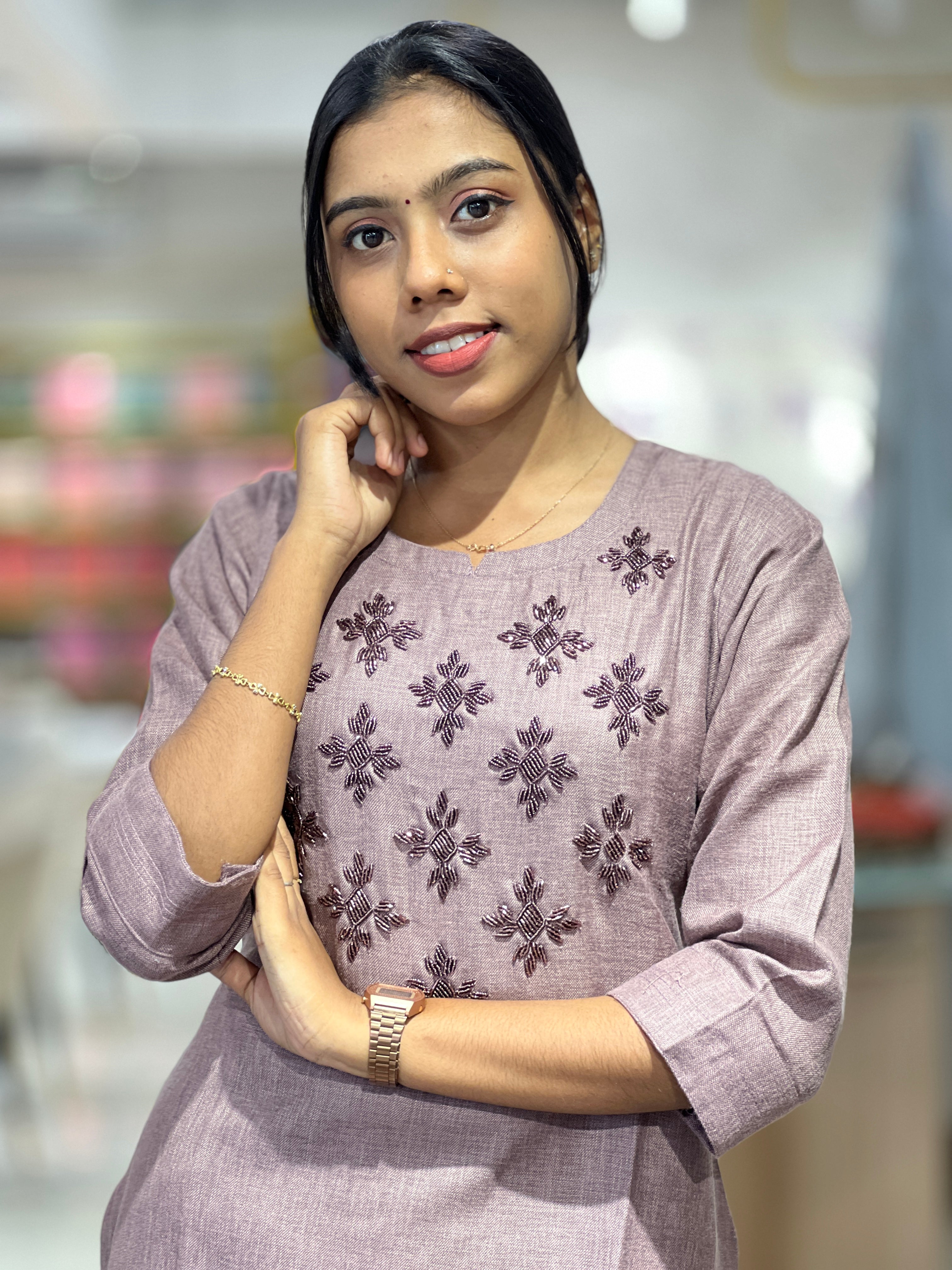 Cut Beads Embroidery Detailed Cotton Blend Kurta | YAS120