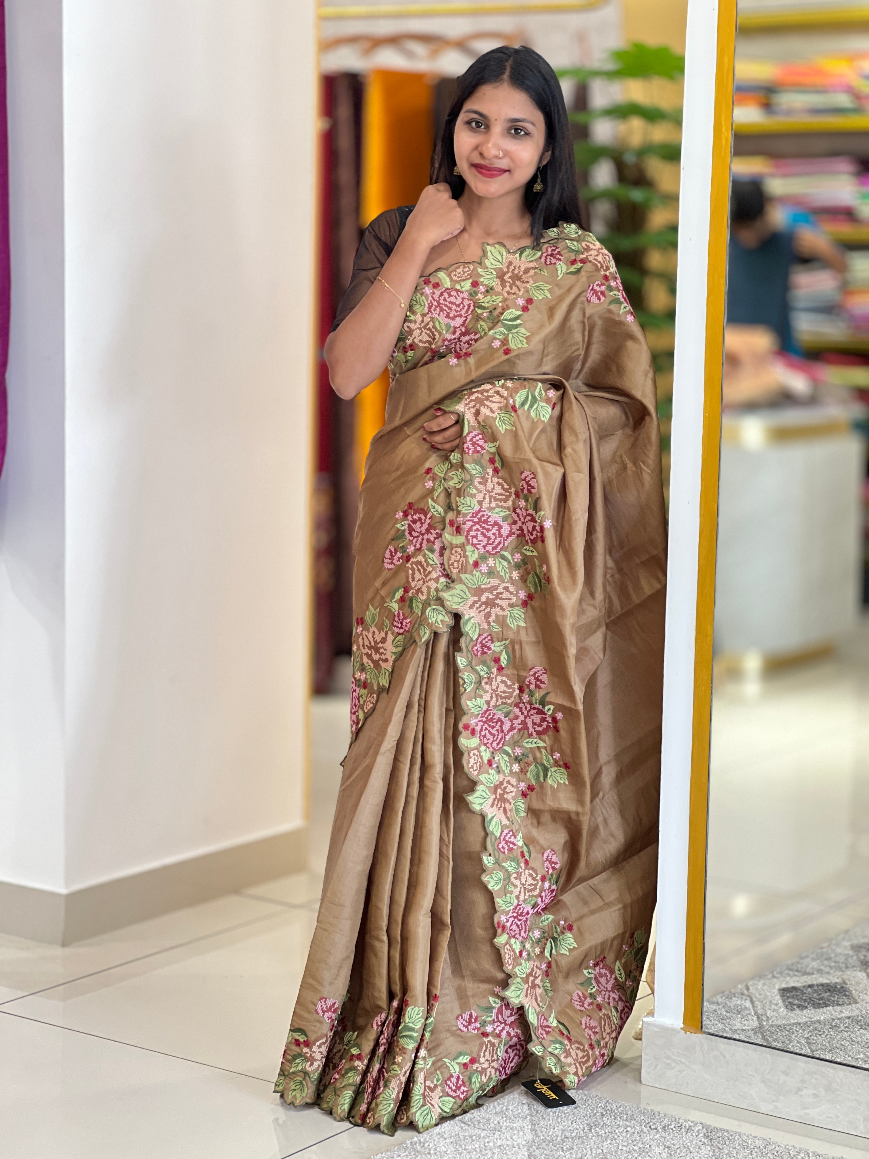 Machine Embroidered Dola Silk Saree | RP507