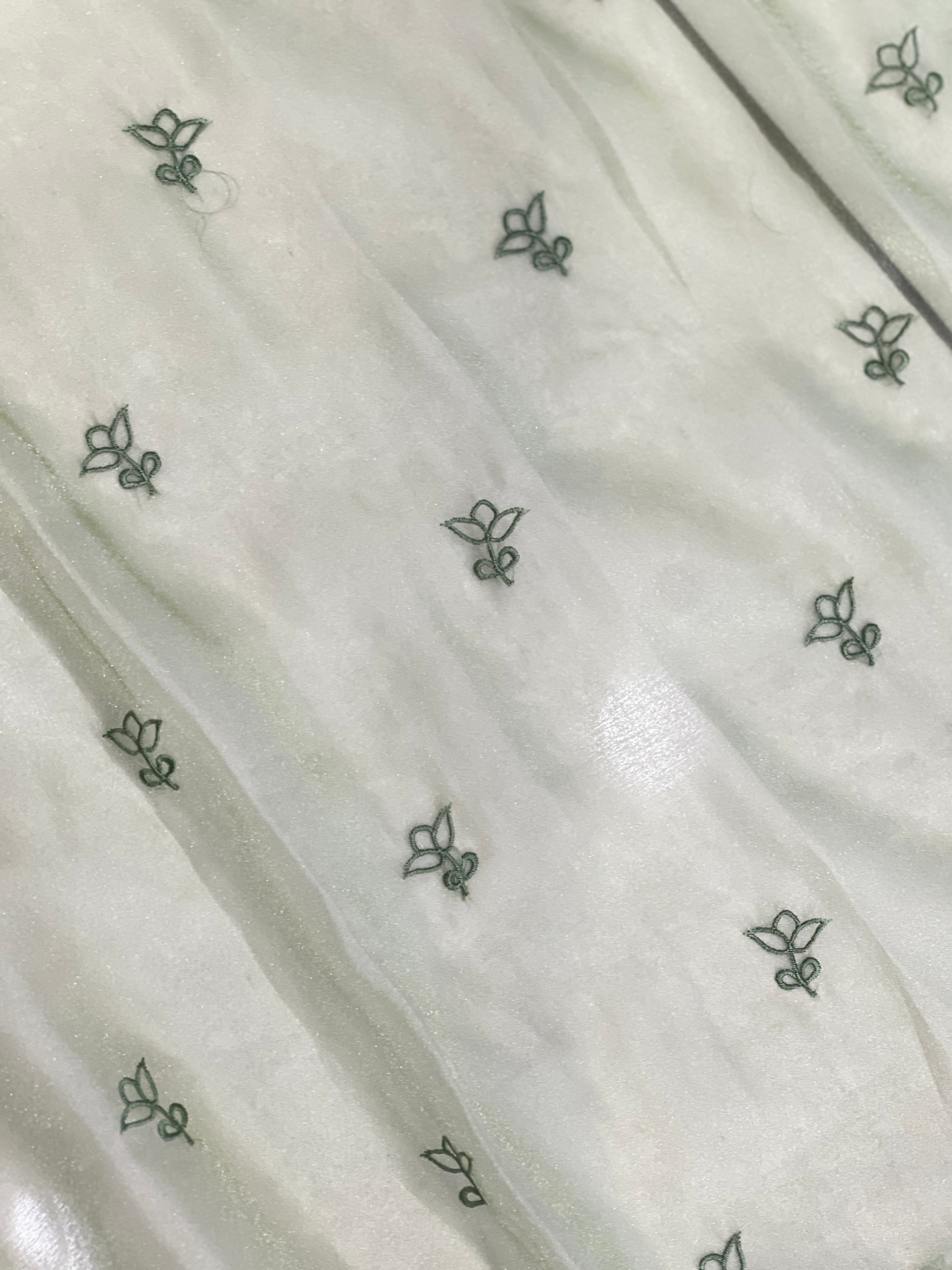 Floral Machine Embroidery Shimmer Organza Saree | BLD2066