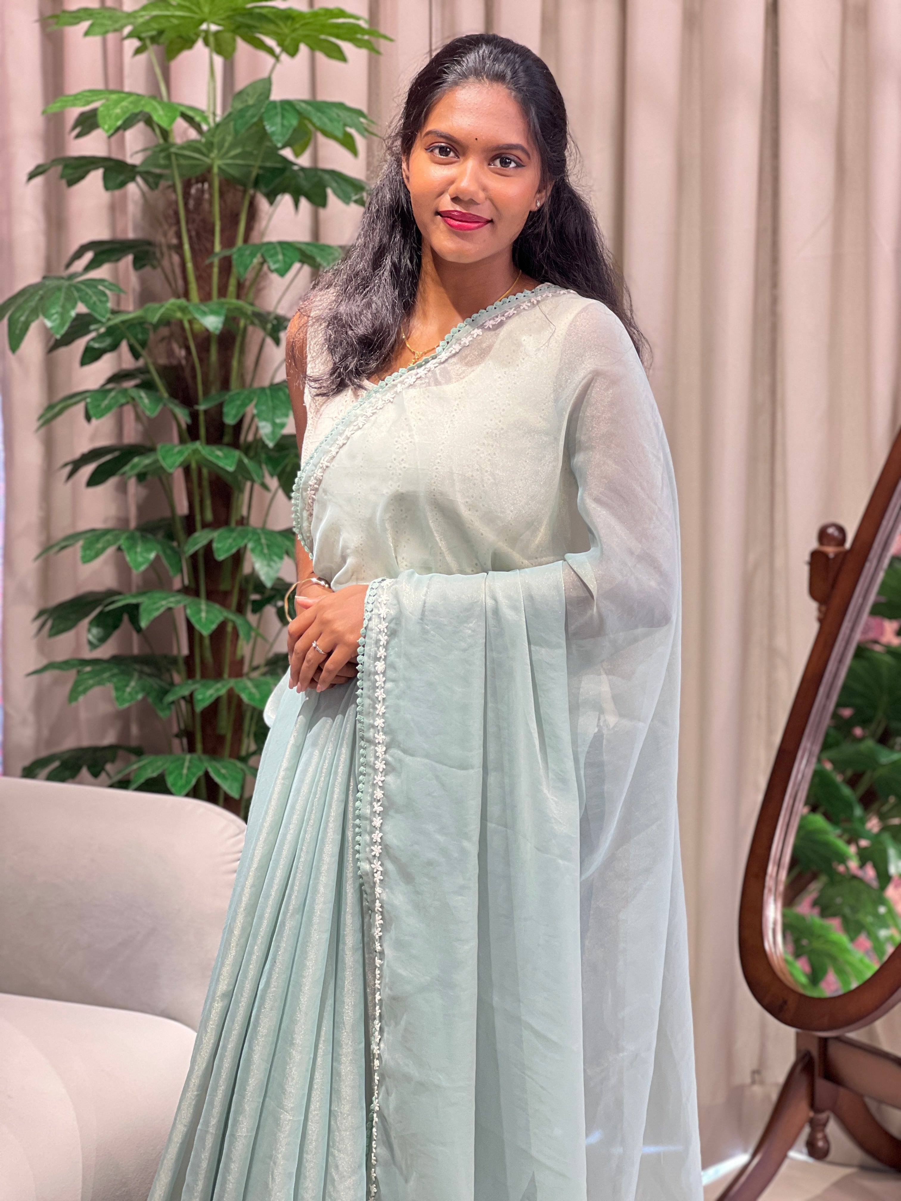 Hand Embroidery Detailed Shimmer Georgette Saree | BLD2057