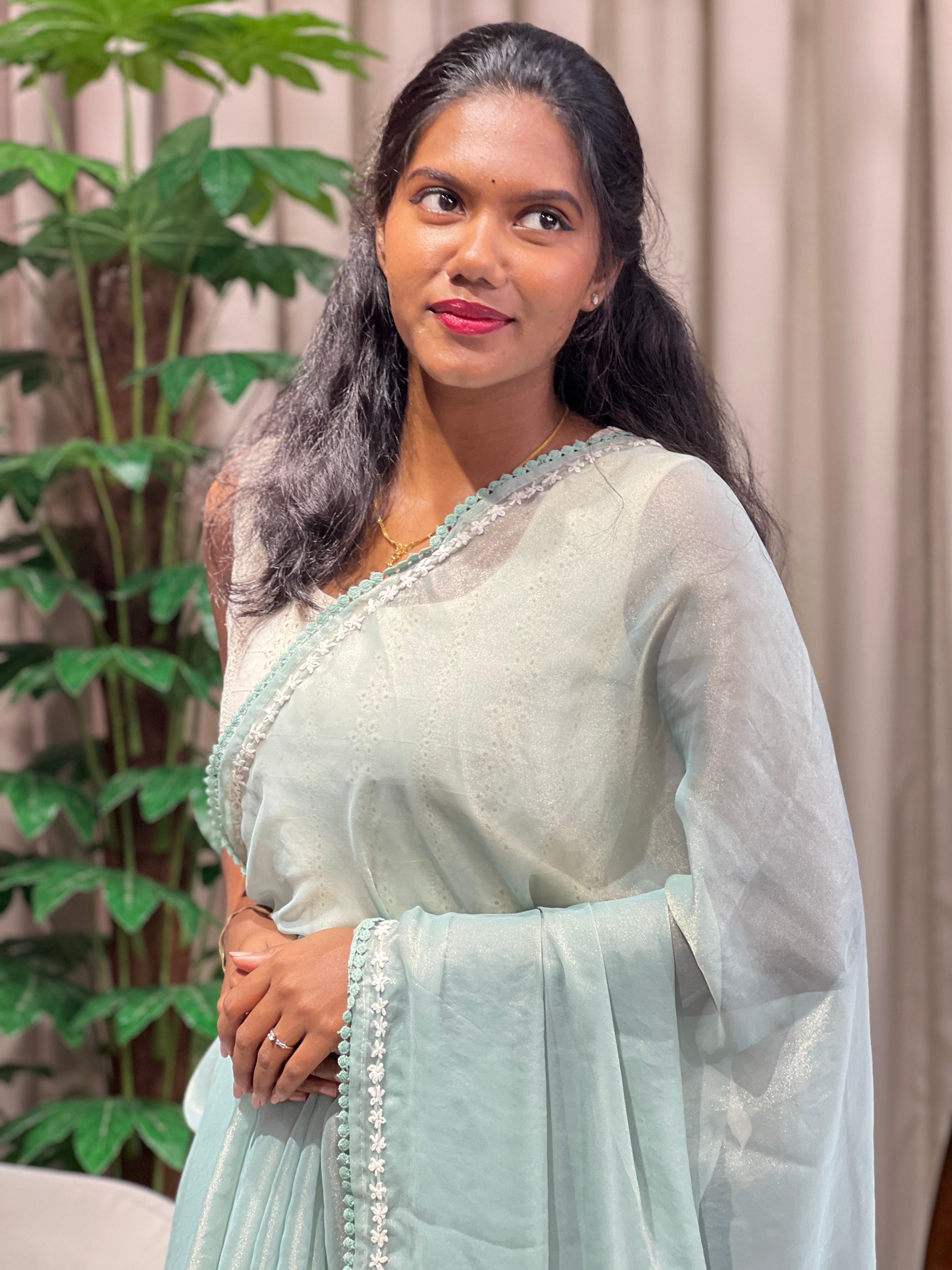 Hand Embroidery Detailed Shimmer Georgette Saree | BLD2057