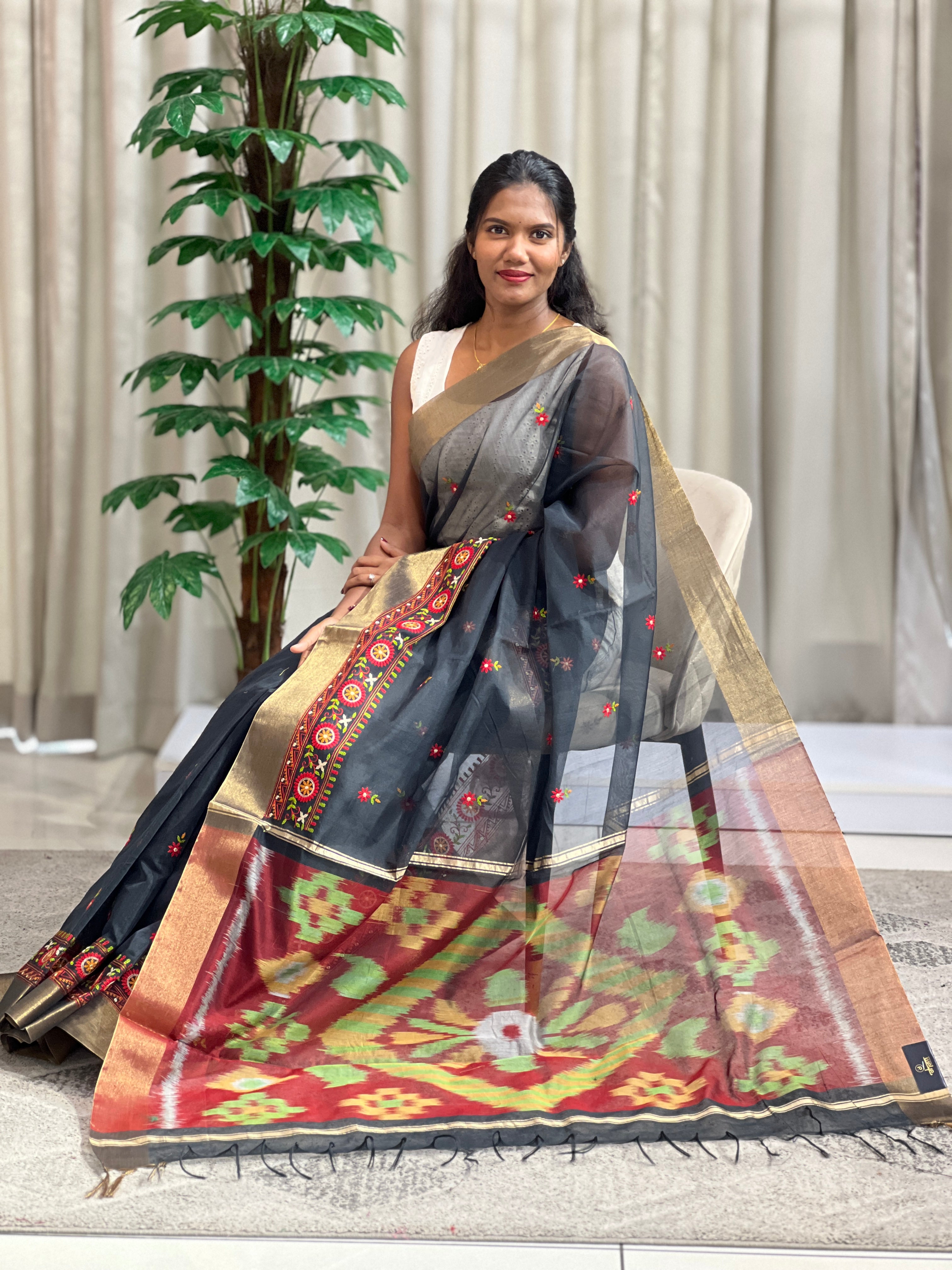 Embroidered Cotton Silk Saree  | RVS147
