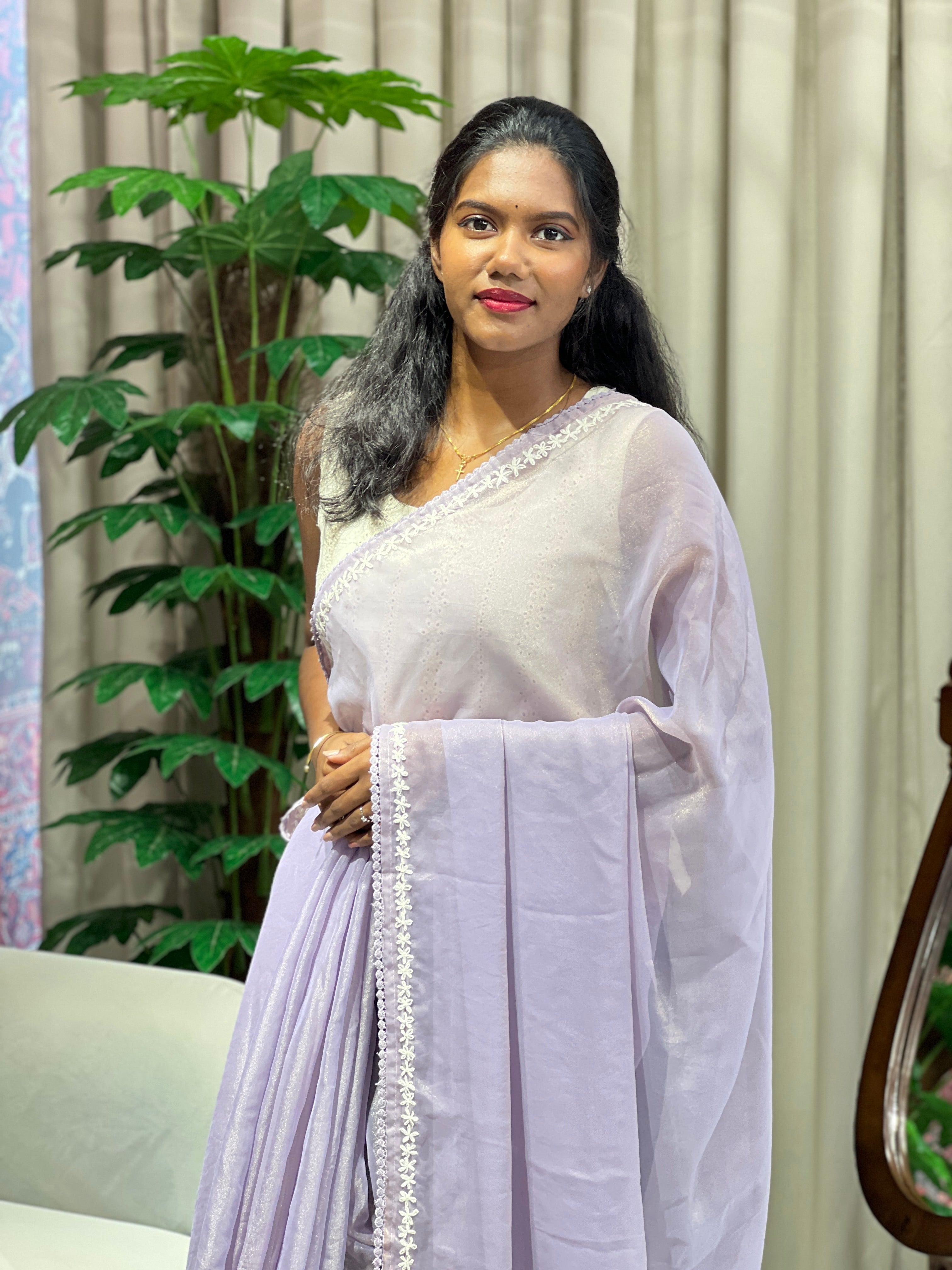 Hand Embroidery Detailed Shimmer Georgette Saree | BLD2059