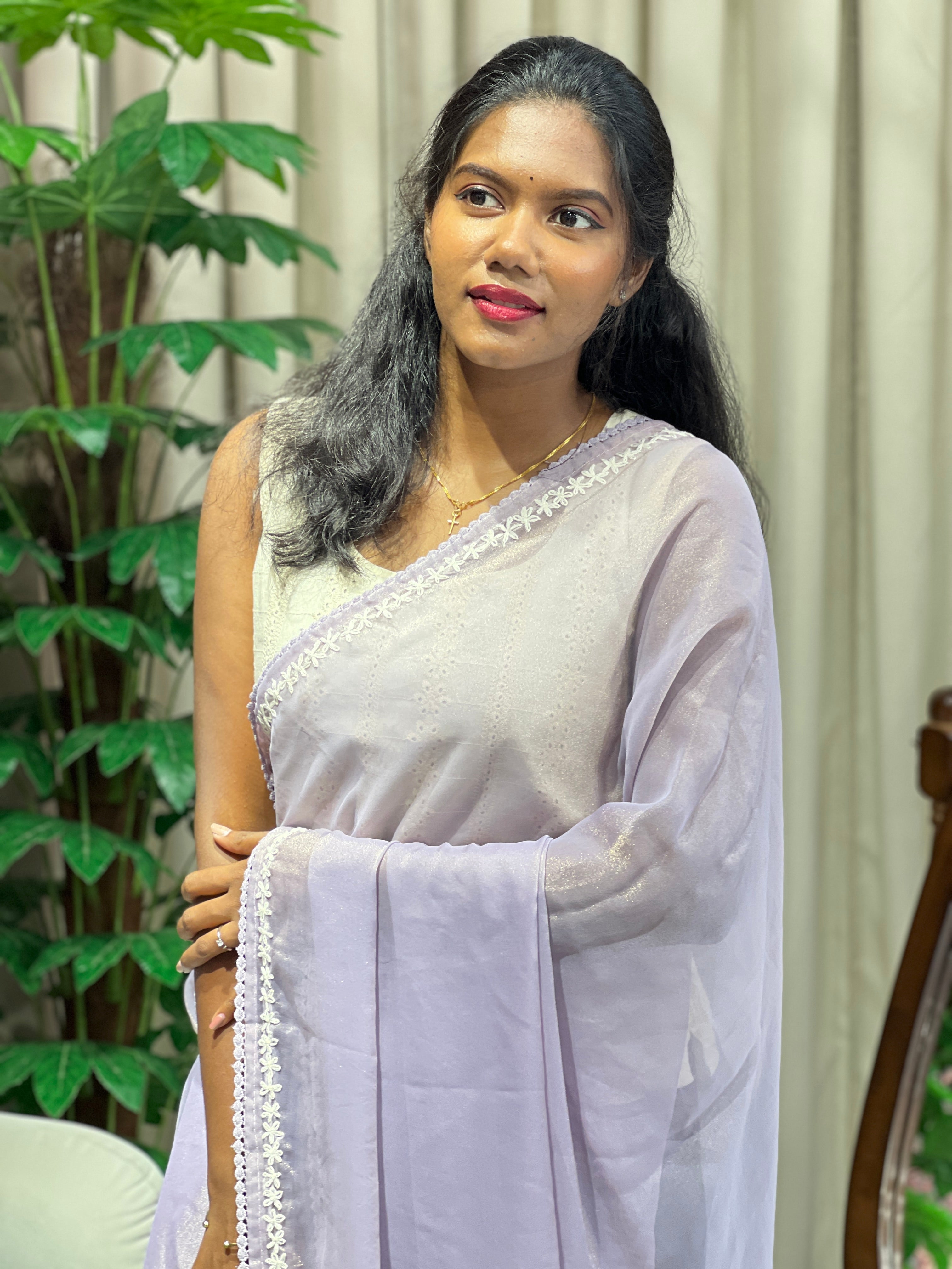 Hand Embroidery Detailed Shimmer Georgette Saree | BLD2059