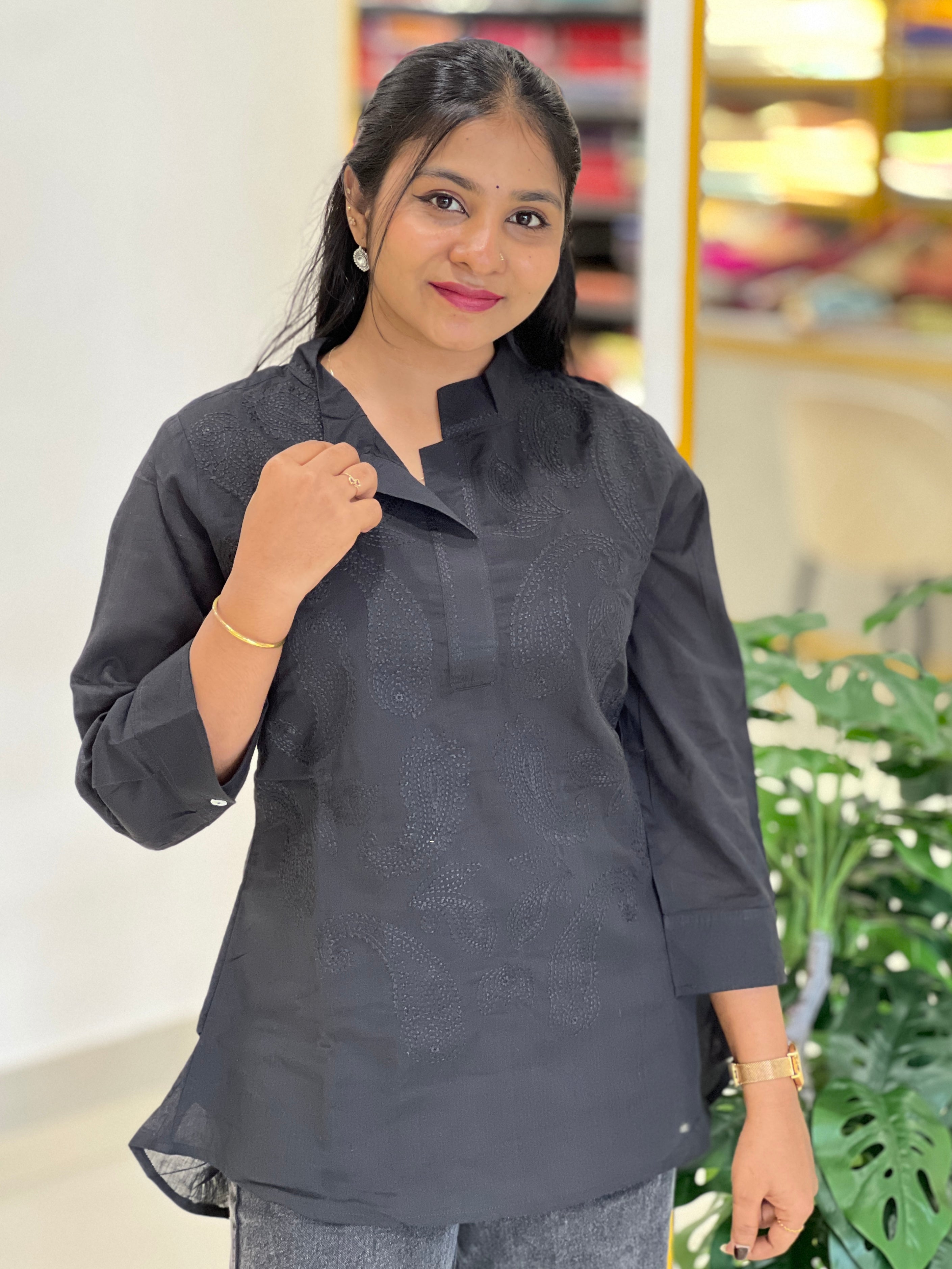 Machine Embroidery Detailed Cotton Short Kurta | PGI216