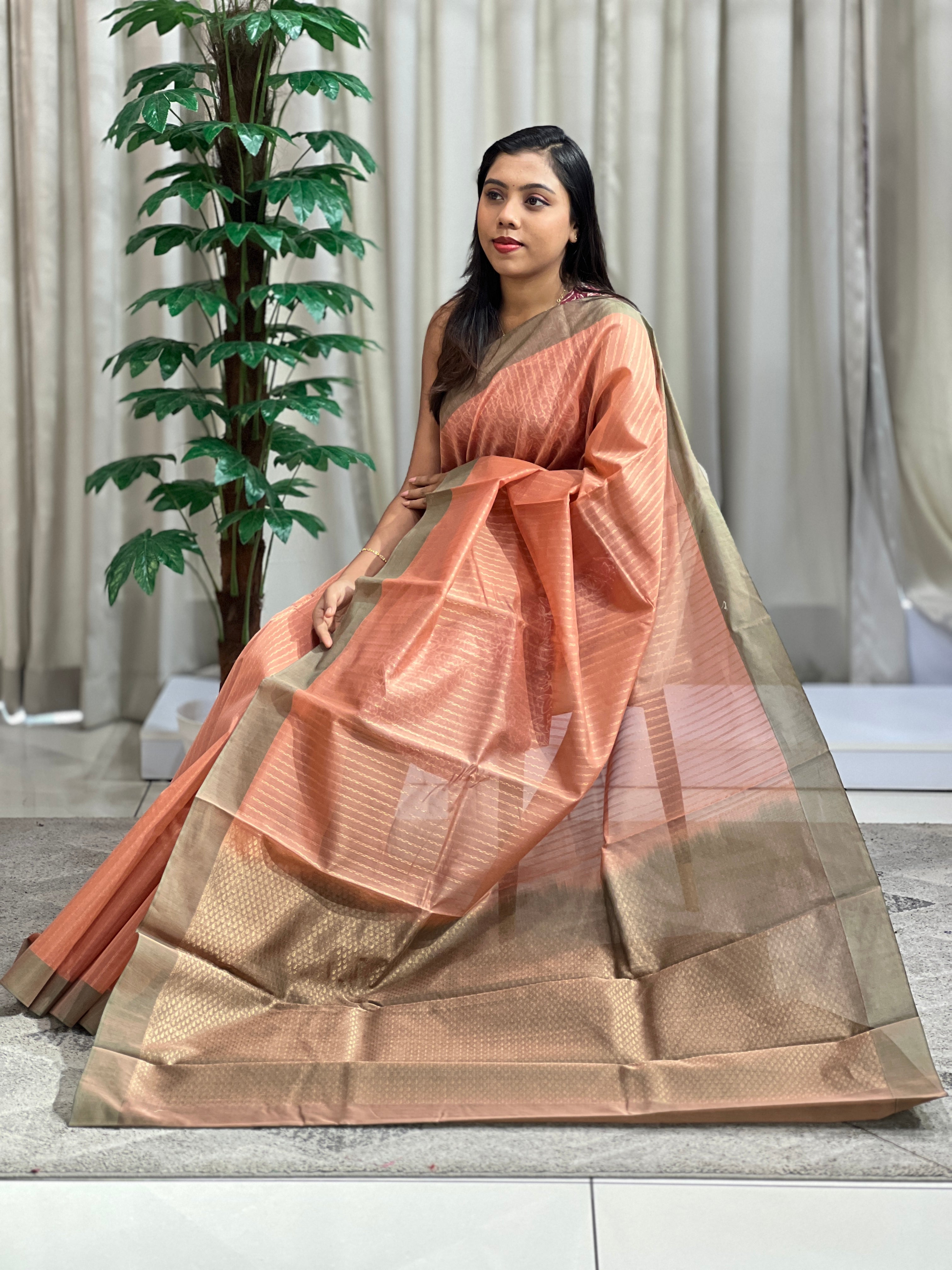 Stripe Woven Pattern Cotton Silk Saree | KTS199