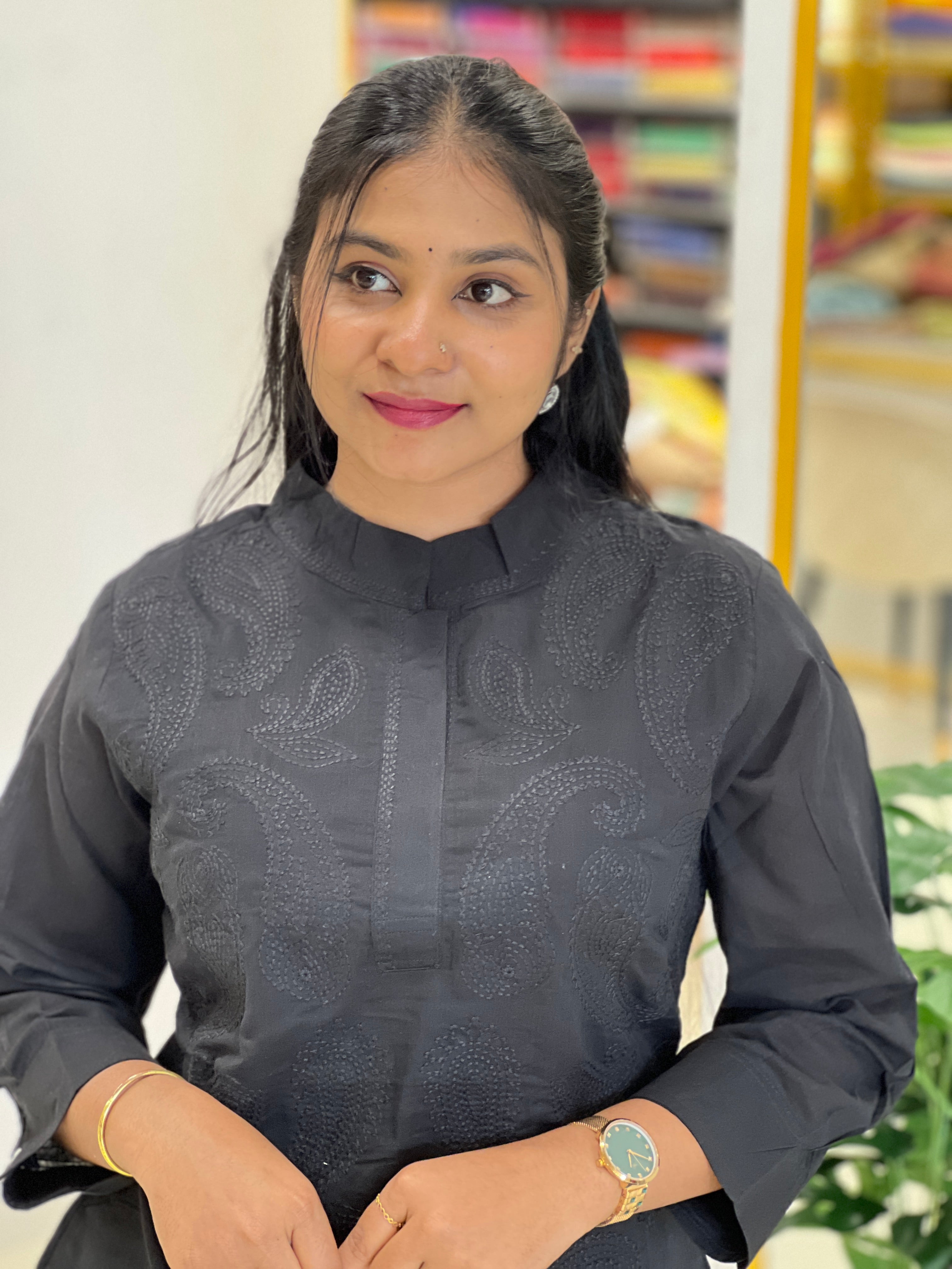 Machine Embroidery Detailed Cotton Short Kurta | PGI216