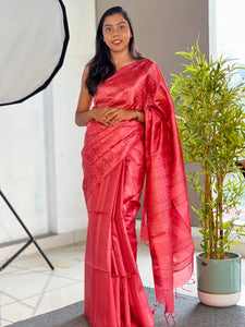 Thread Weaving Zig Zag Patterned Tussar Saree | PNS223