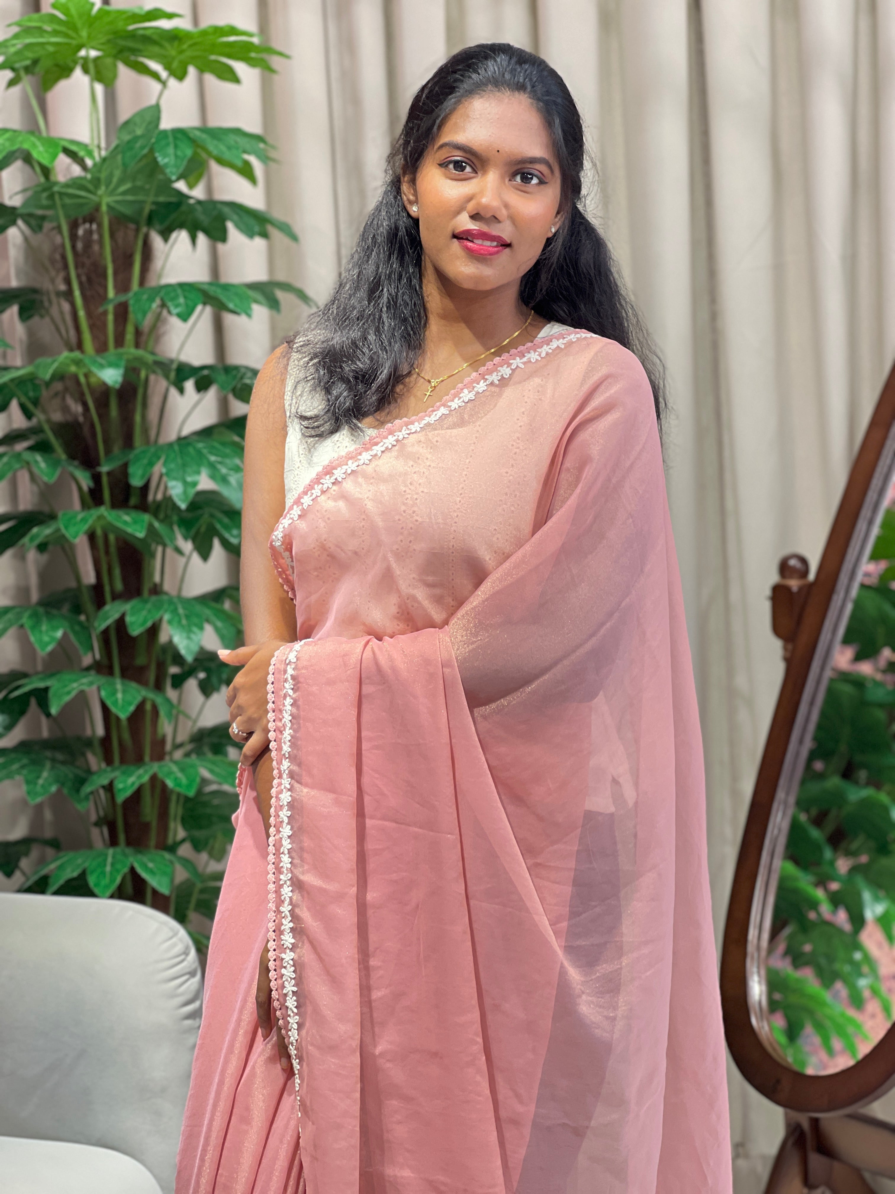 Hand Embroidery Detailed Shimmer Georgette Saree | BLD2058