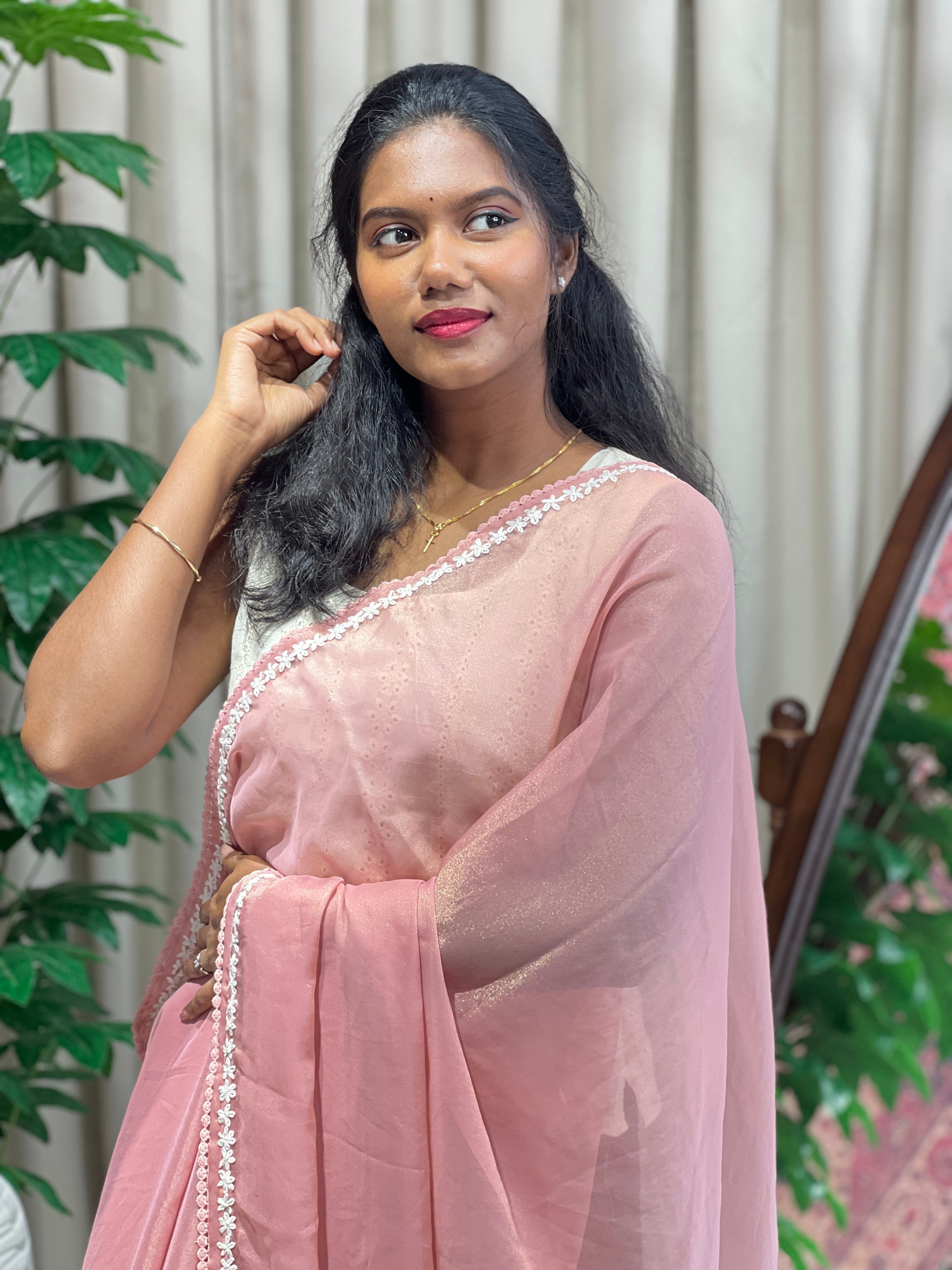 Hand Embroidery Detailed Shimmer Georgette Saree | BLD2058