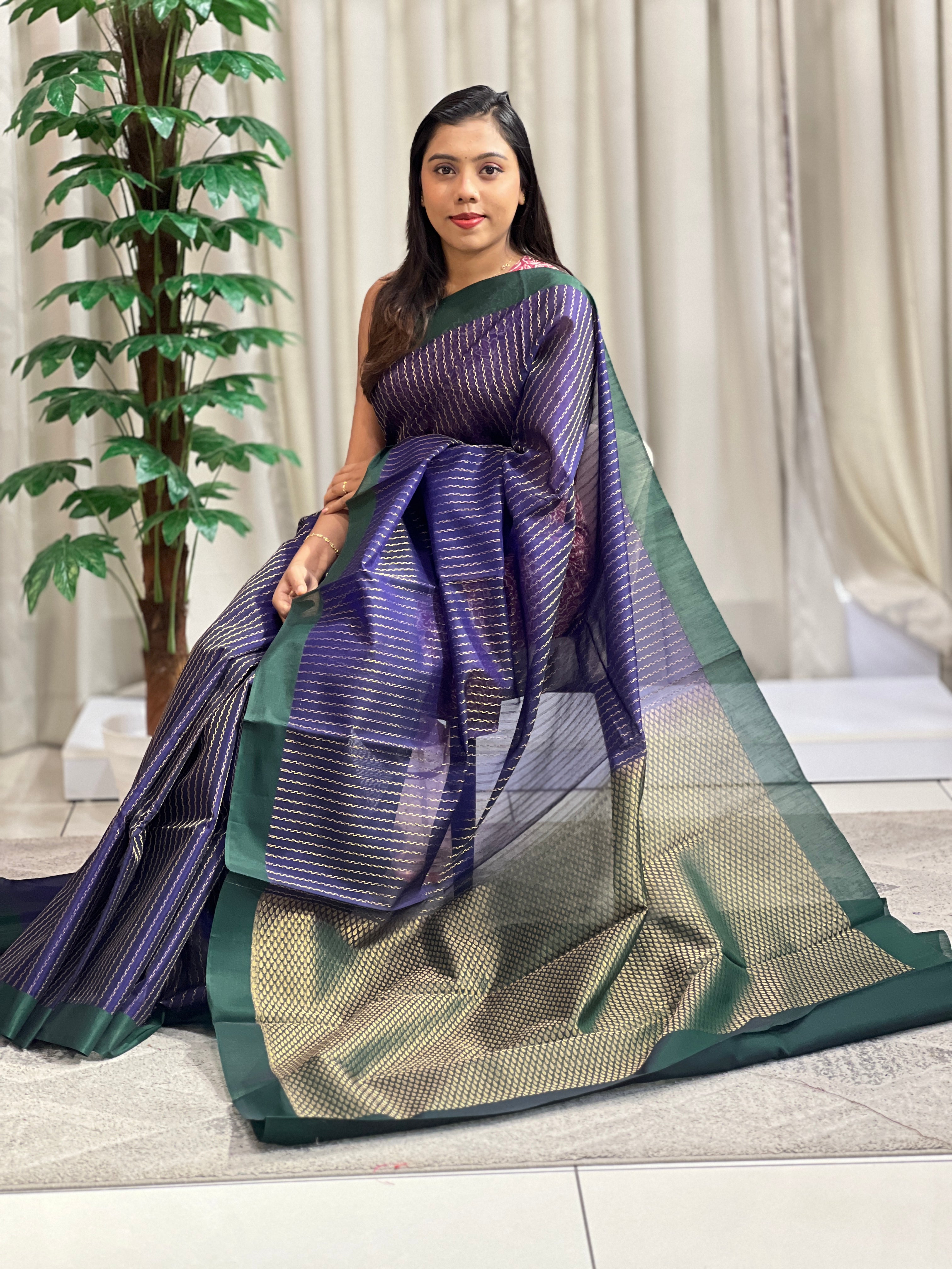 Stripe Woven Pattern Cotton Silk Saree | KTS200
