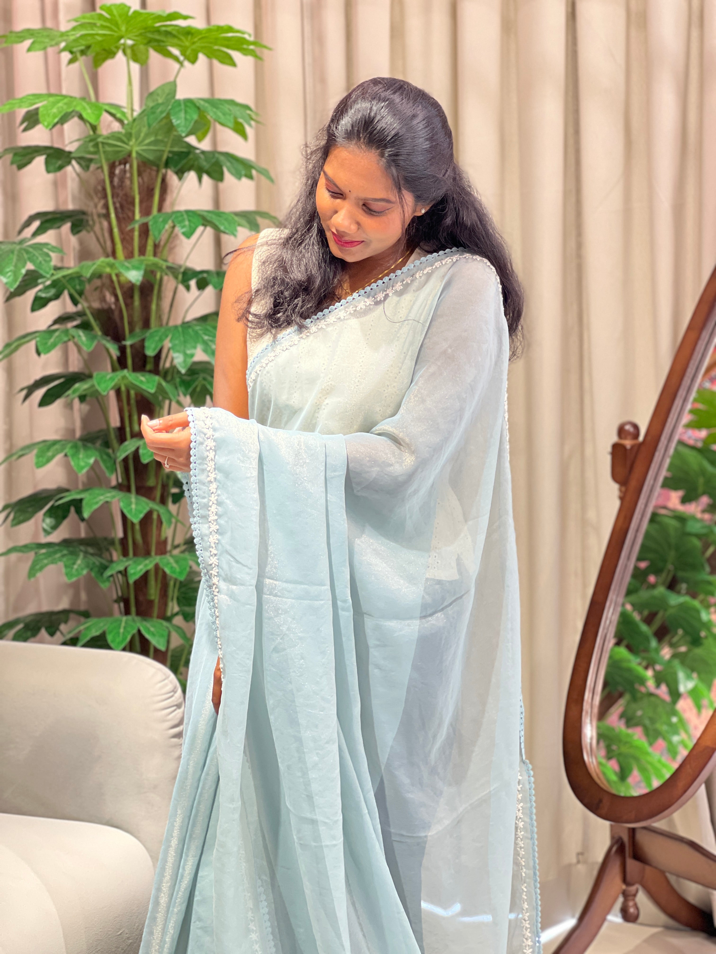 Hand Embroidery Detailed Shimmer Georgette Saree | BLD2060