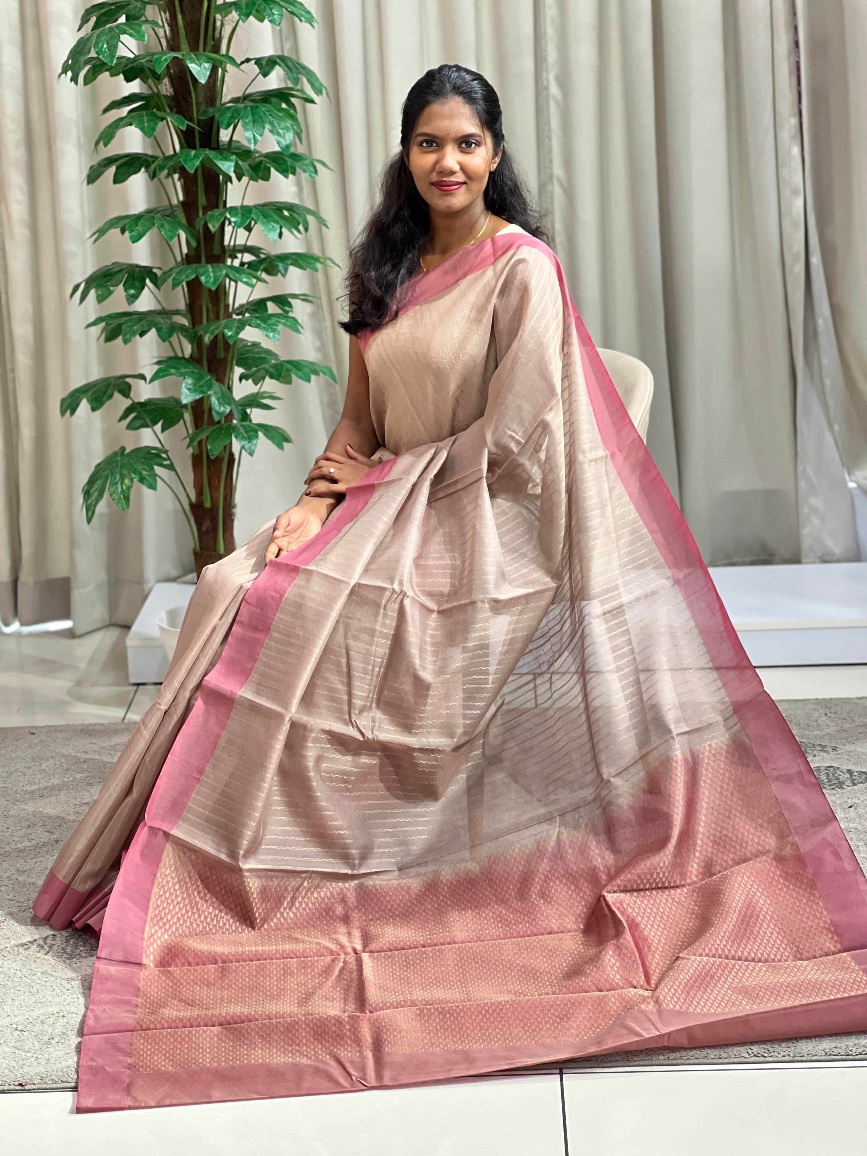 Stripe Woven Pattern Cotton Silk Saree | KTS197