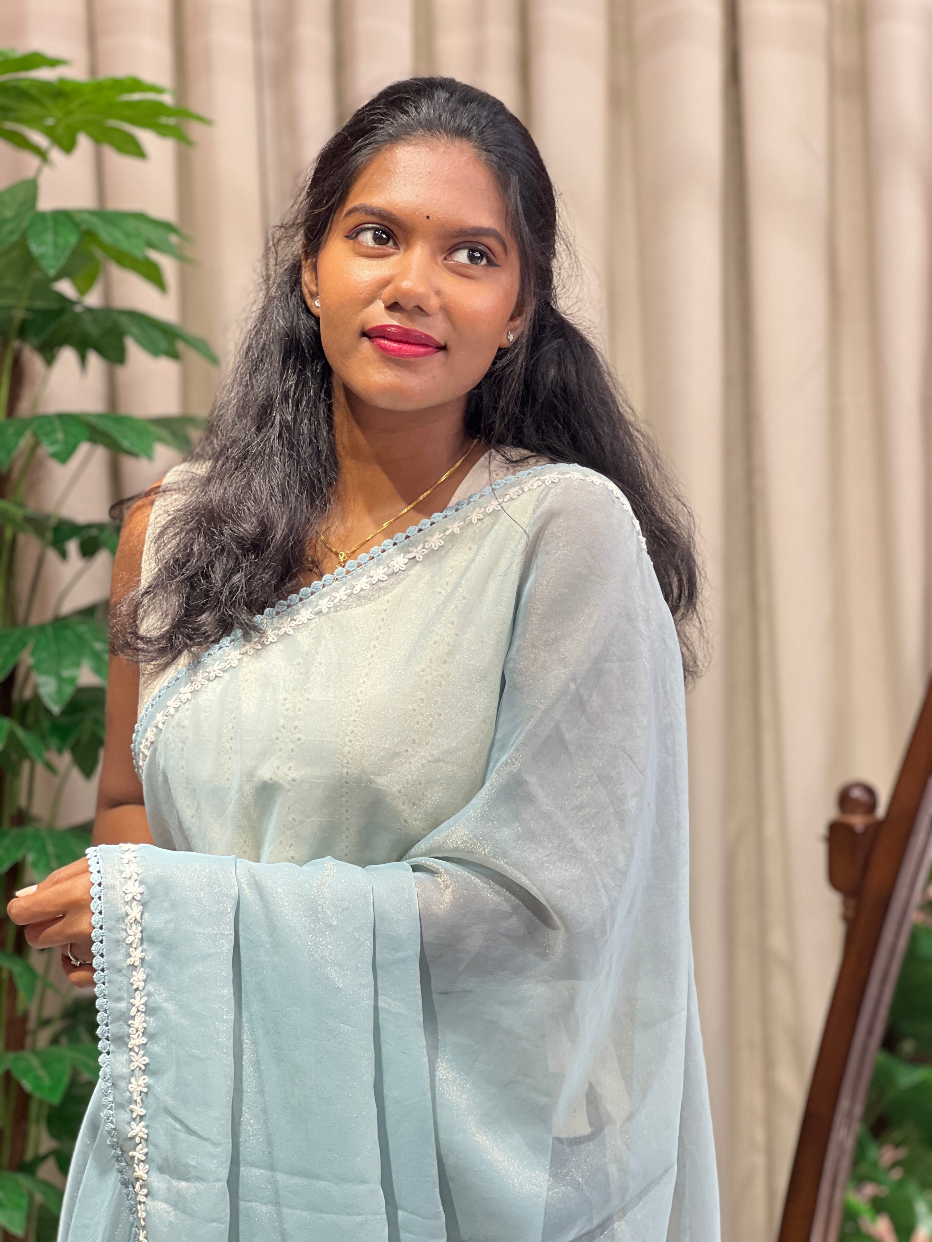 Hand Embroidery Detailed Shimmer Georgette Saree | BLD2060