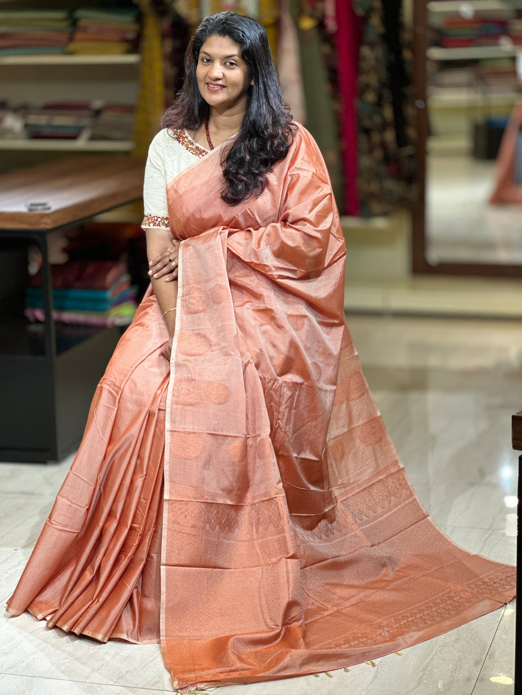 Copper Zari Weaved Semi Silk Saree | KRK424
