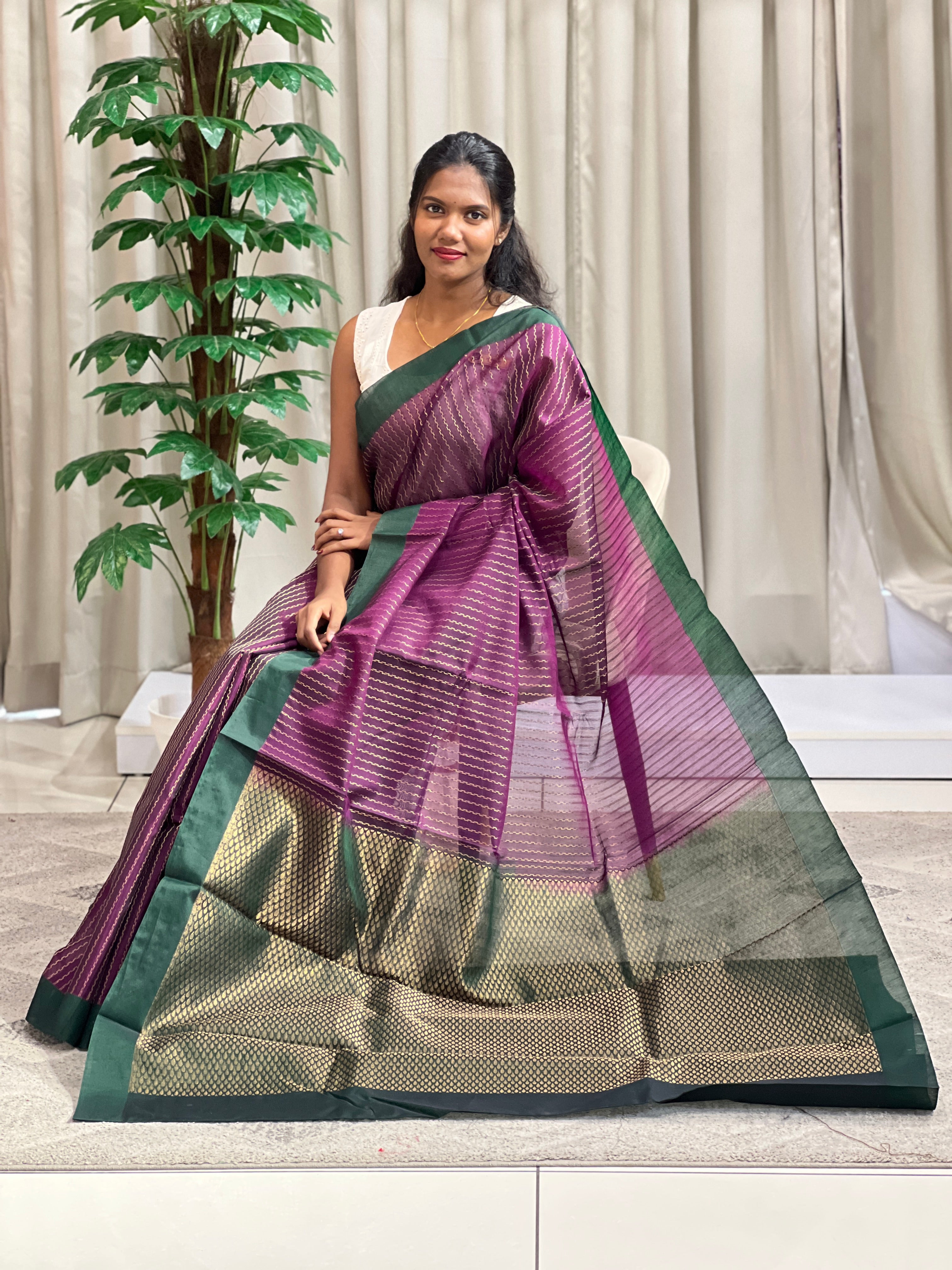 Stripe Woven Pattern Cotton Silk Saree | KTS193