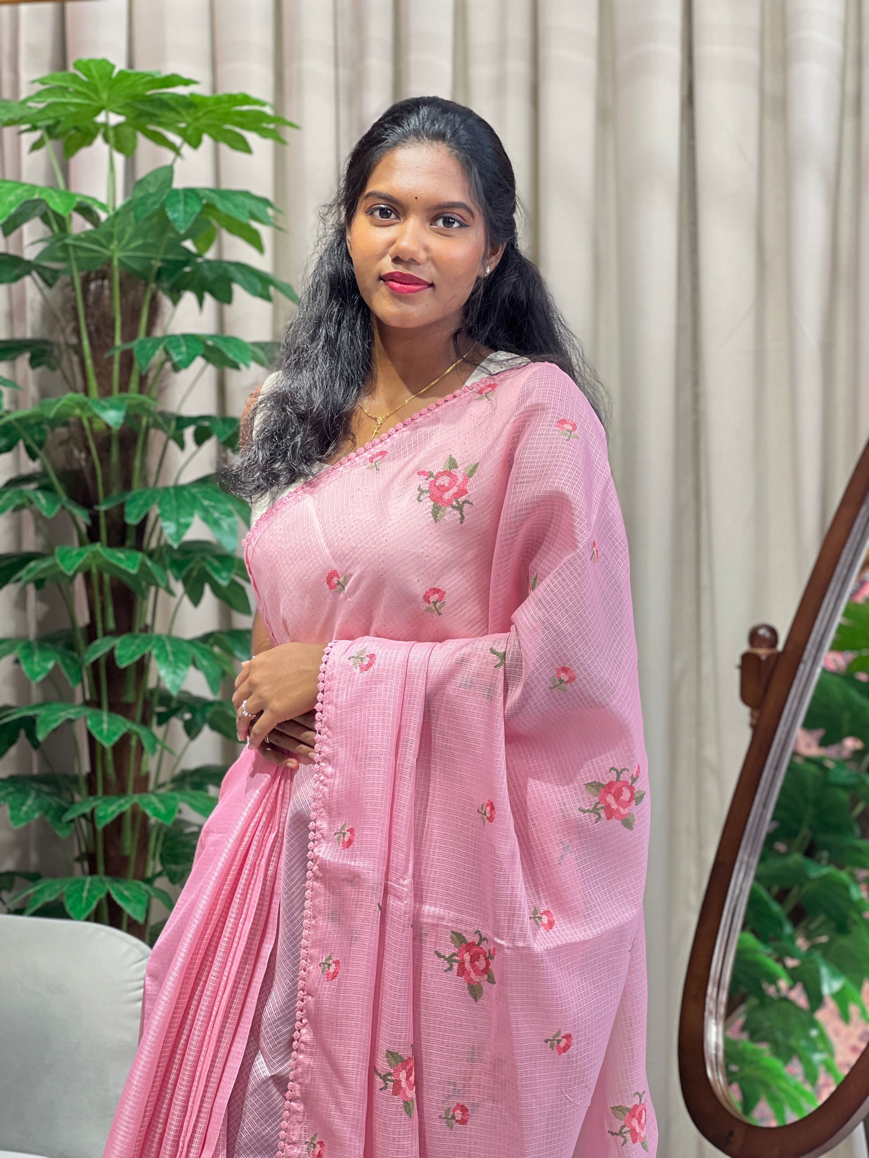 Floral Cross Stitch Embroidery Detailed Kota Saree | BLD2022