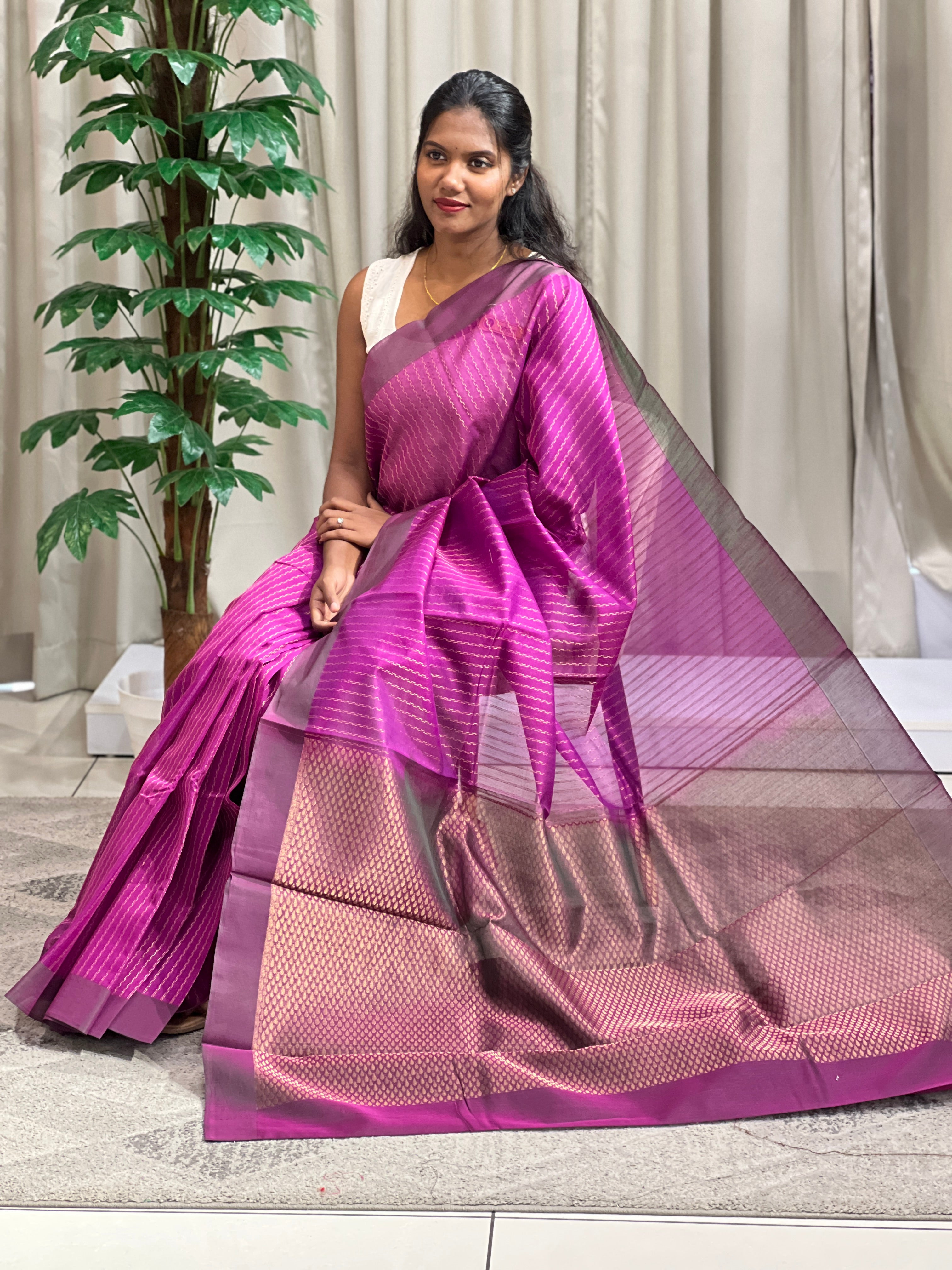 Stripe Woven Pattern Cotton Silk Saree | KTS192