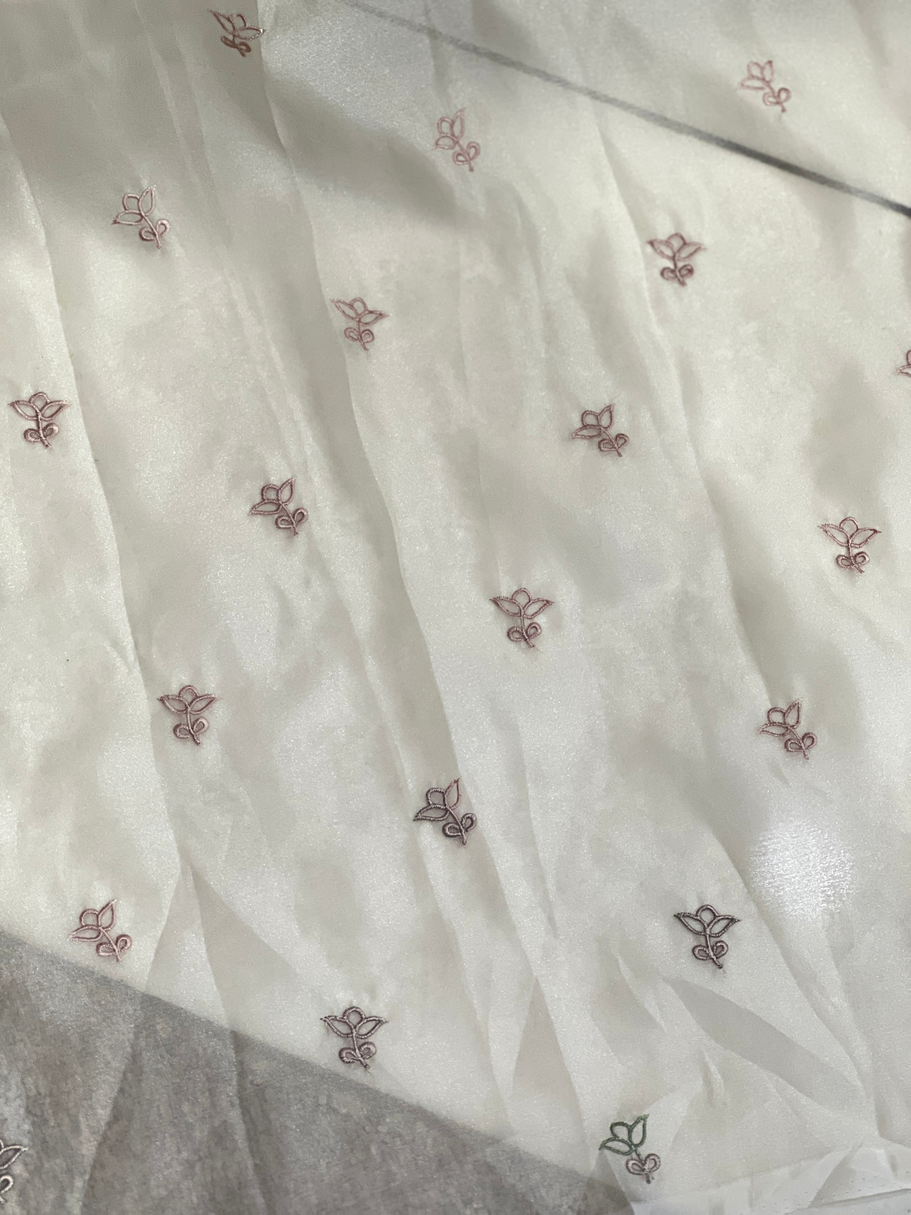 Floral Machine Embroidery Shimmer Organza Saree | BLD2070