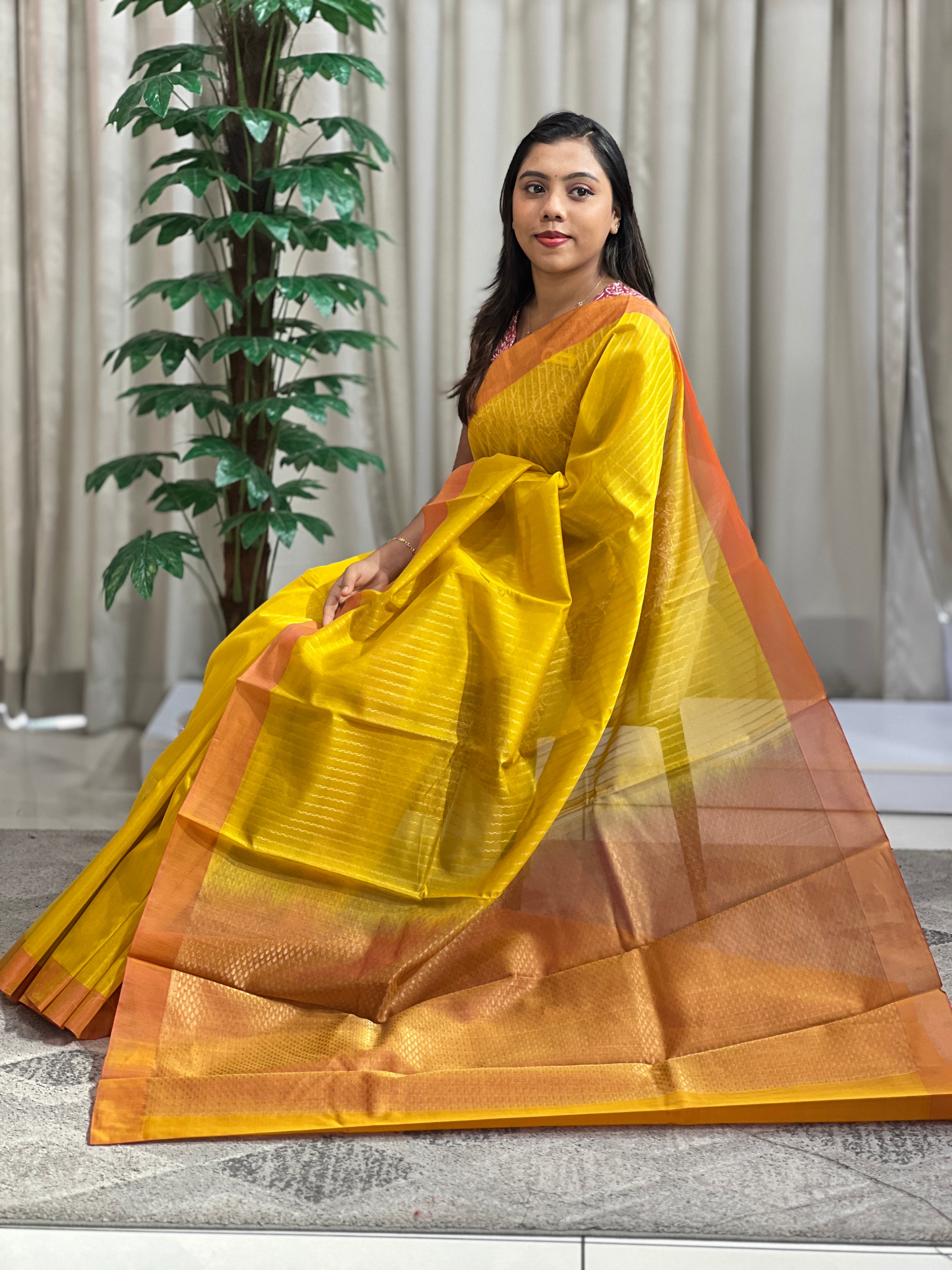 Stripe Woven Pattern Cotton Silk Saree | KTS194