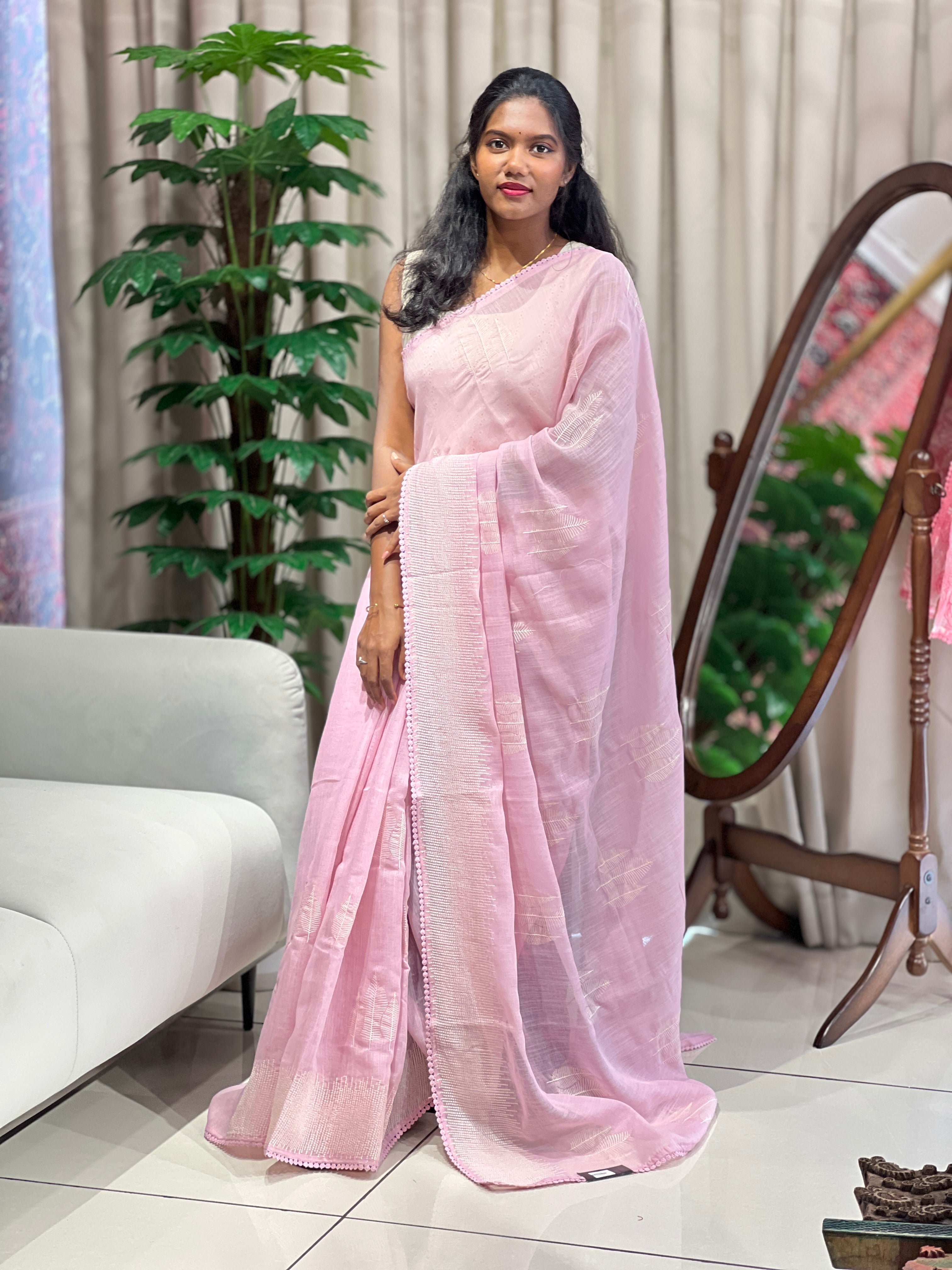 Embroidery Detailed Linen Cotton Saree | BLD2015