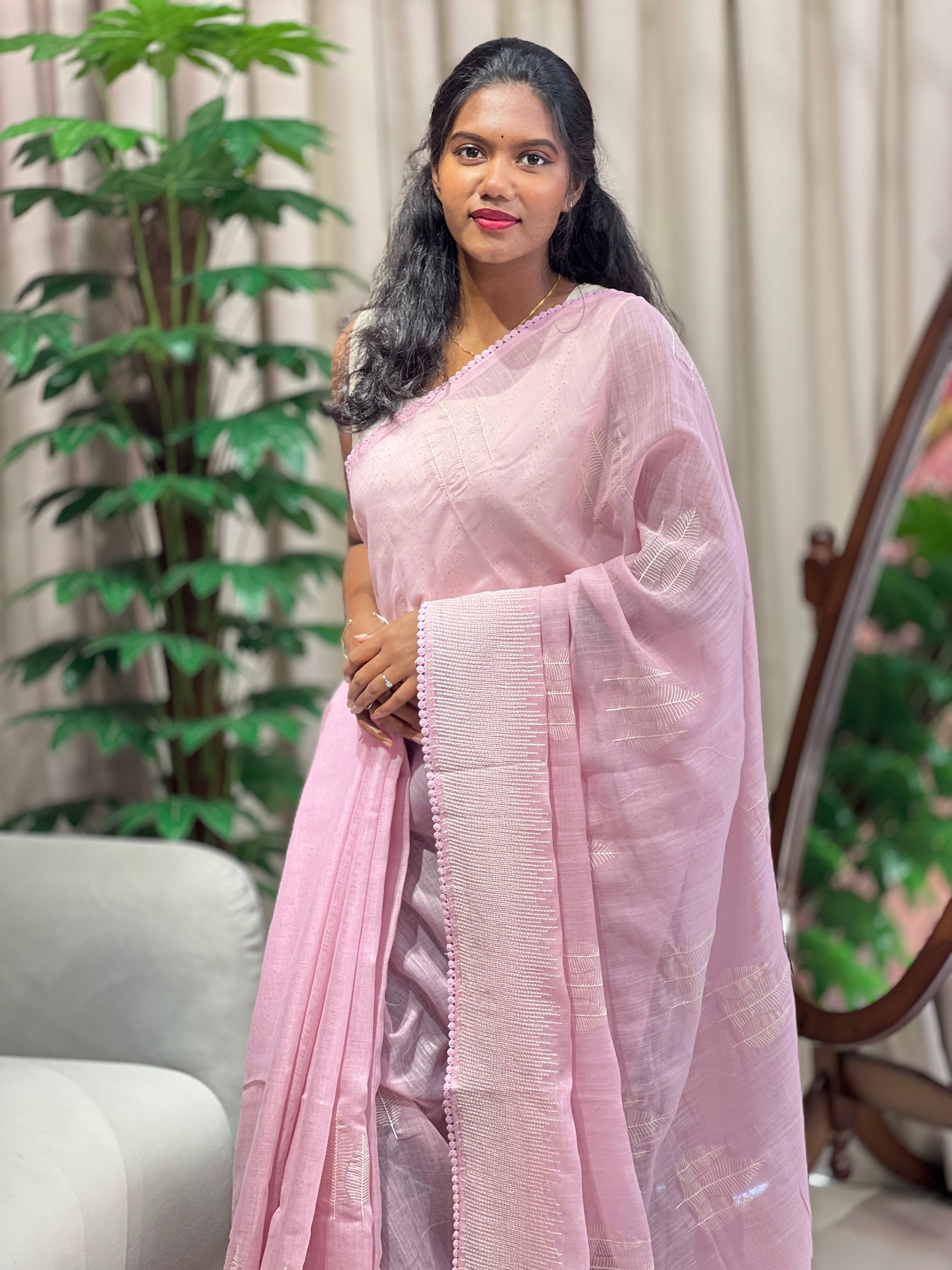 Embroidery Detailed Linen Cotton Saree | BLD2015