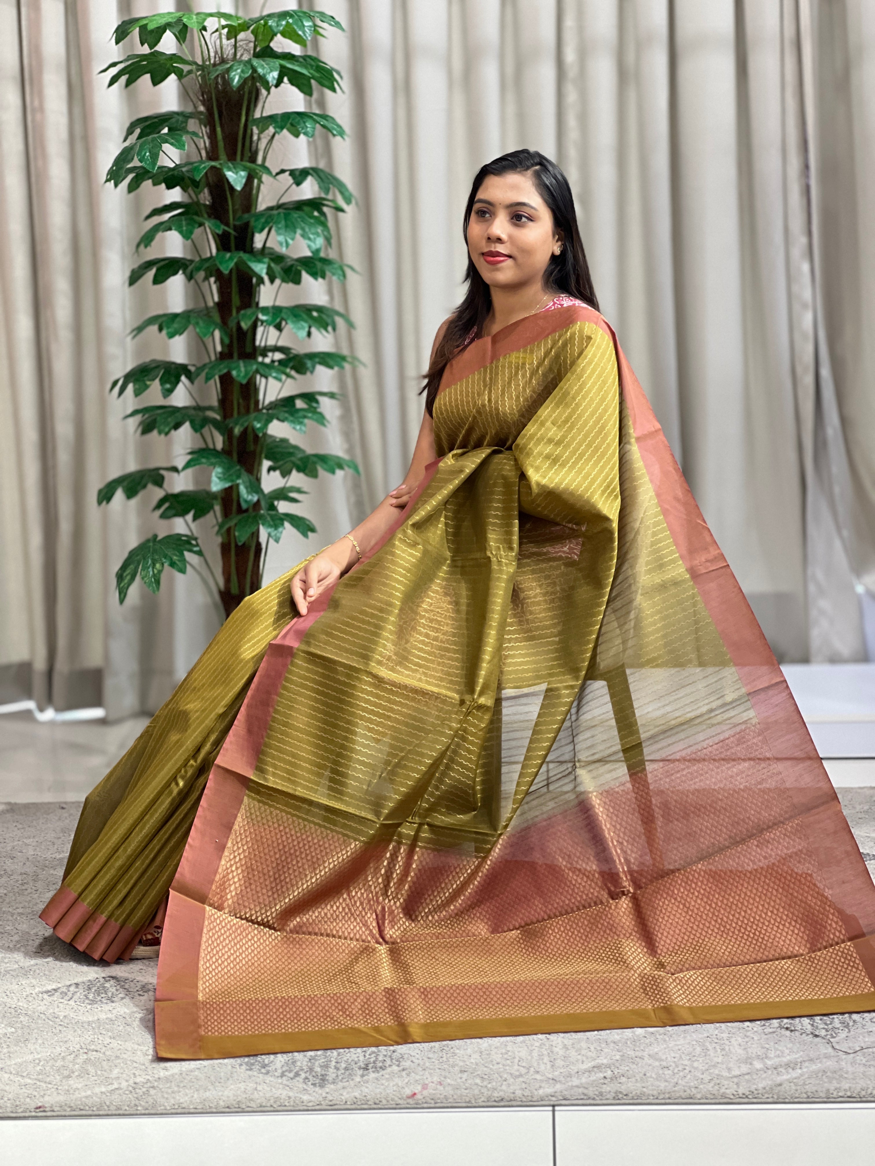 Stripe Woven Pattern Cotton Silk Saree | KTS195