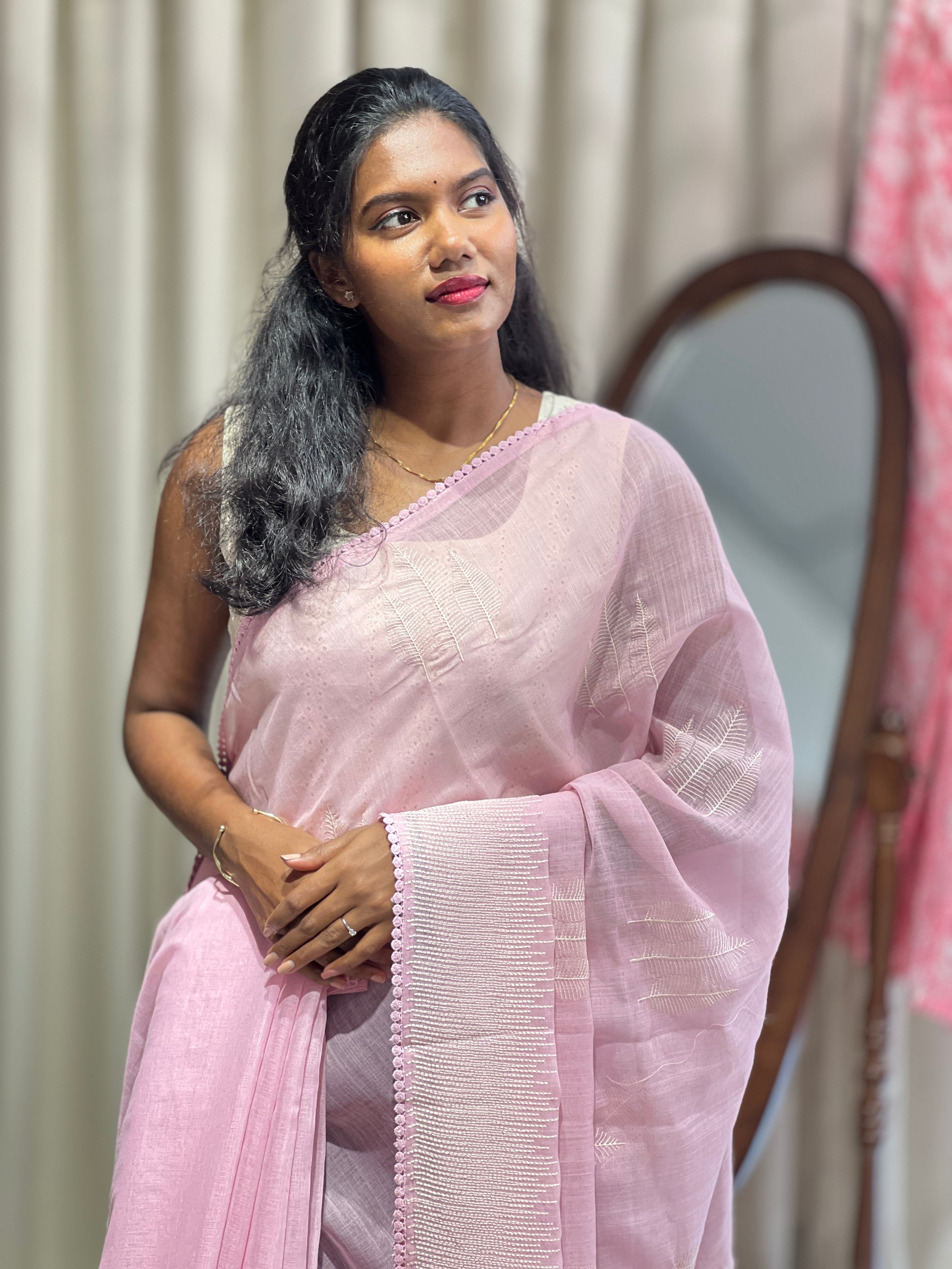 Embroidery Detailed Linen Cotton Saree | BLD2015