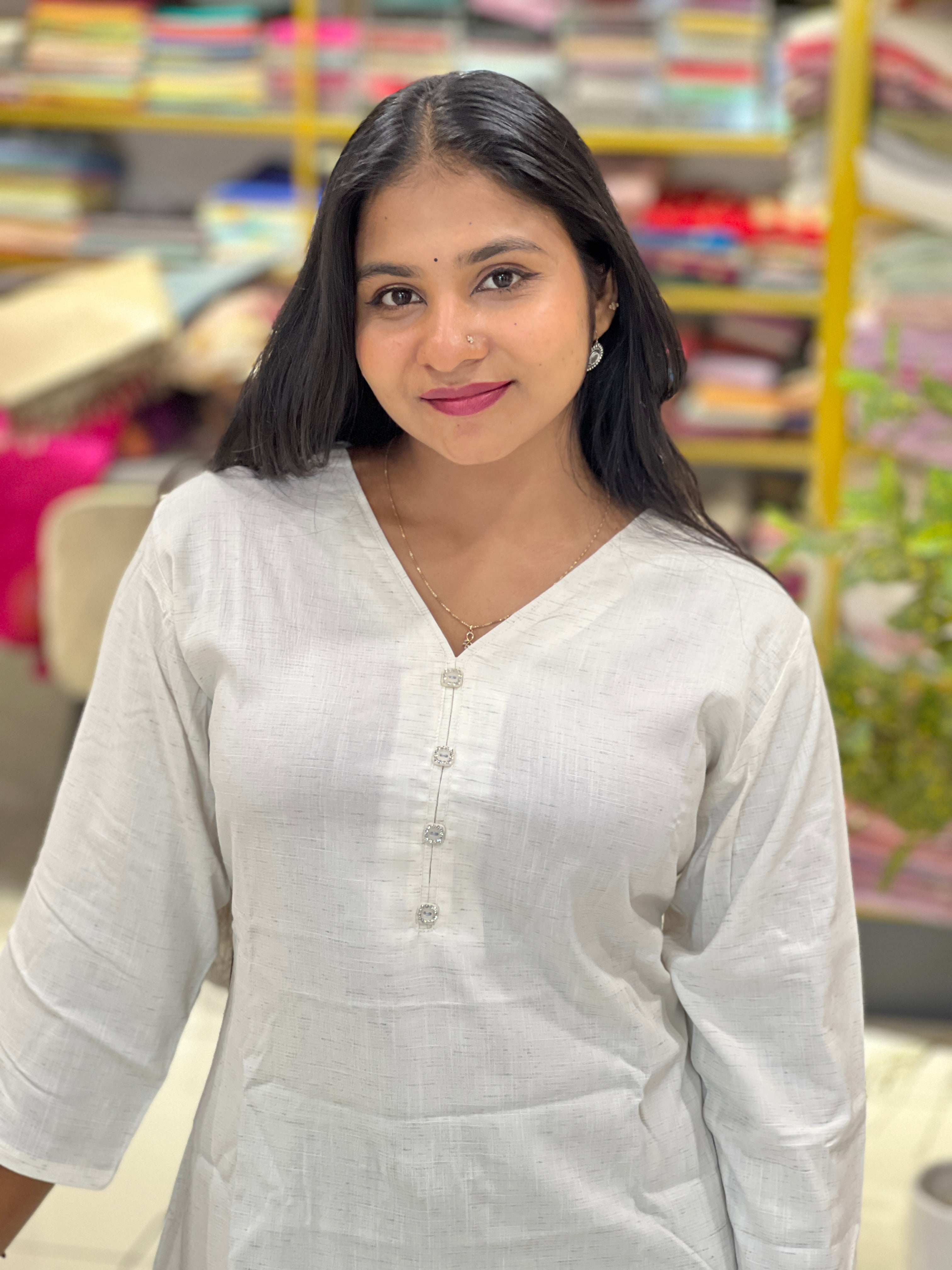 Chain Stitch Pattern Viscose Short Kurta | PGI223