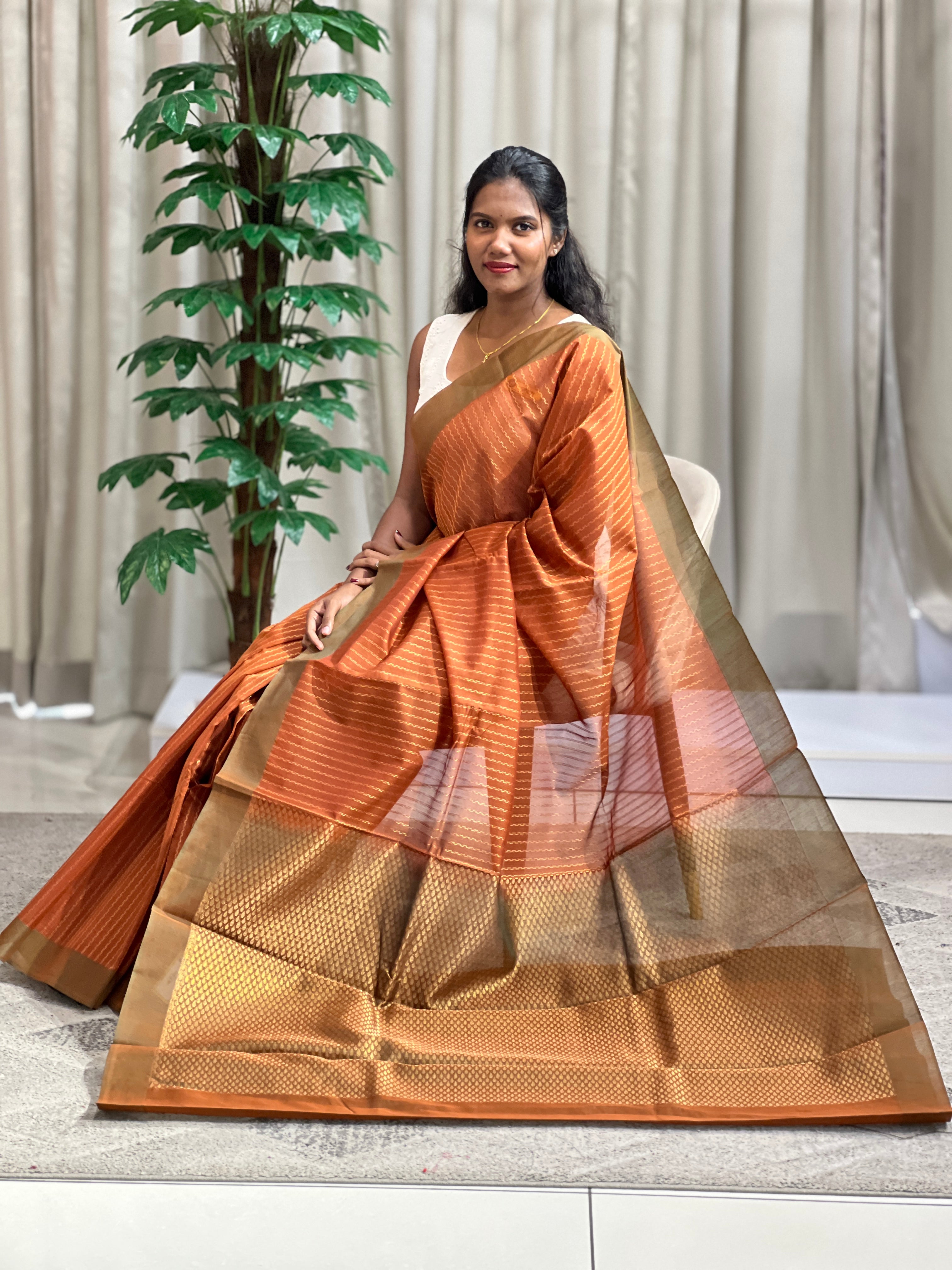 Stripe Woven Pattern Cotton Silk Saree | KTS196