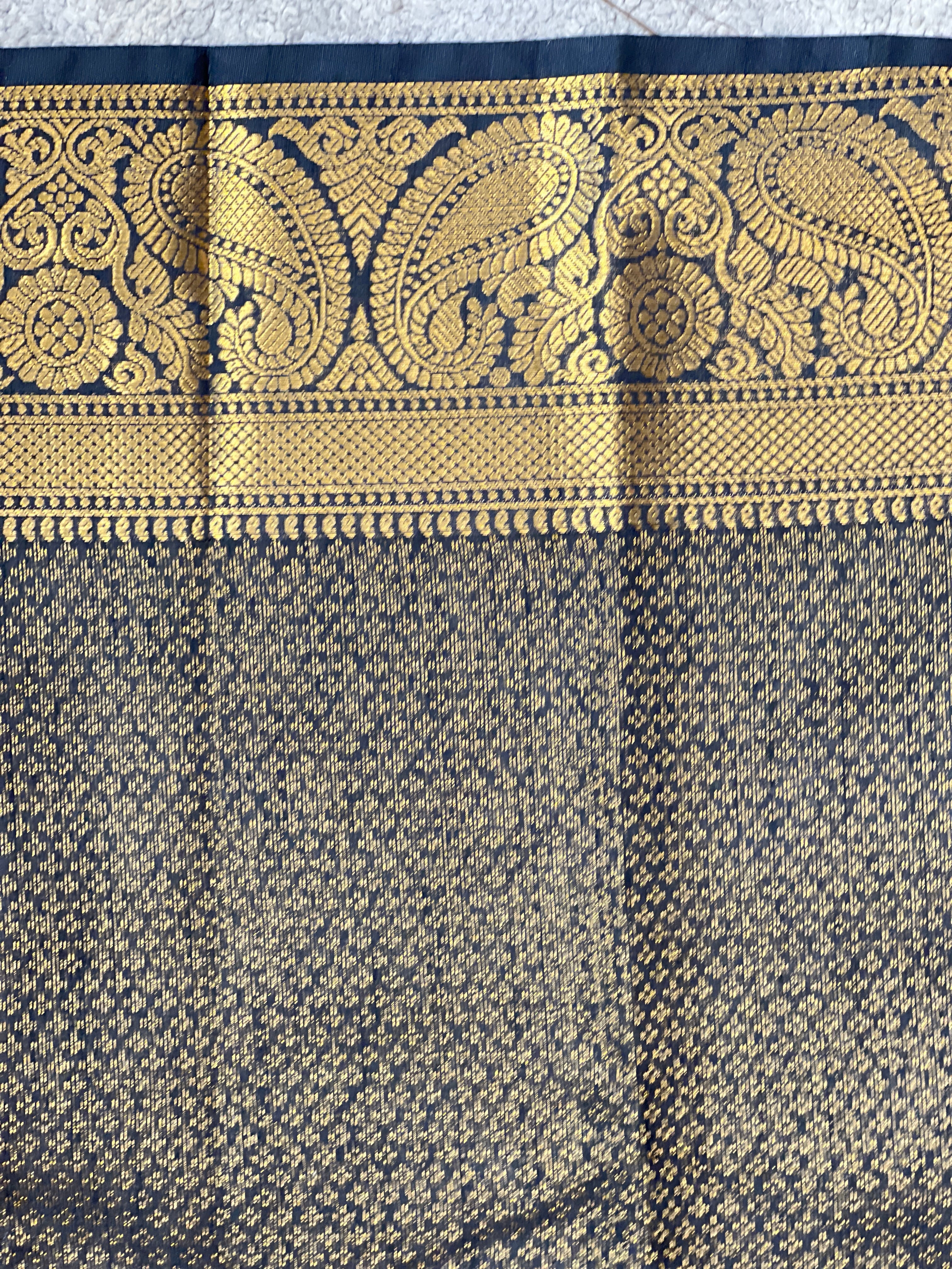 Traditional Three-Paisley Design Raw Silk Power Loom Saree | RVS165