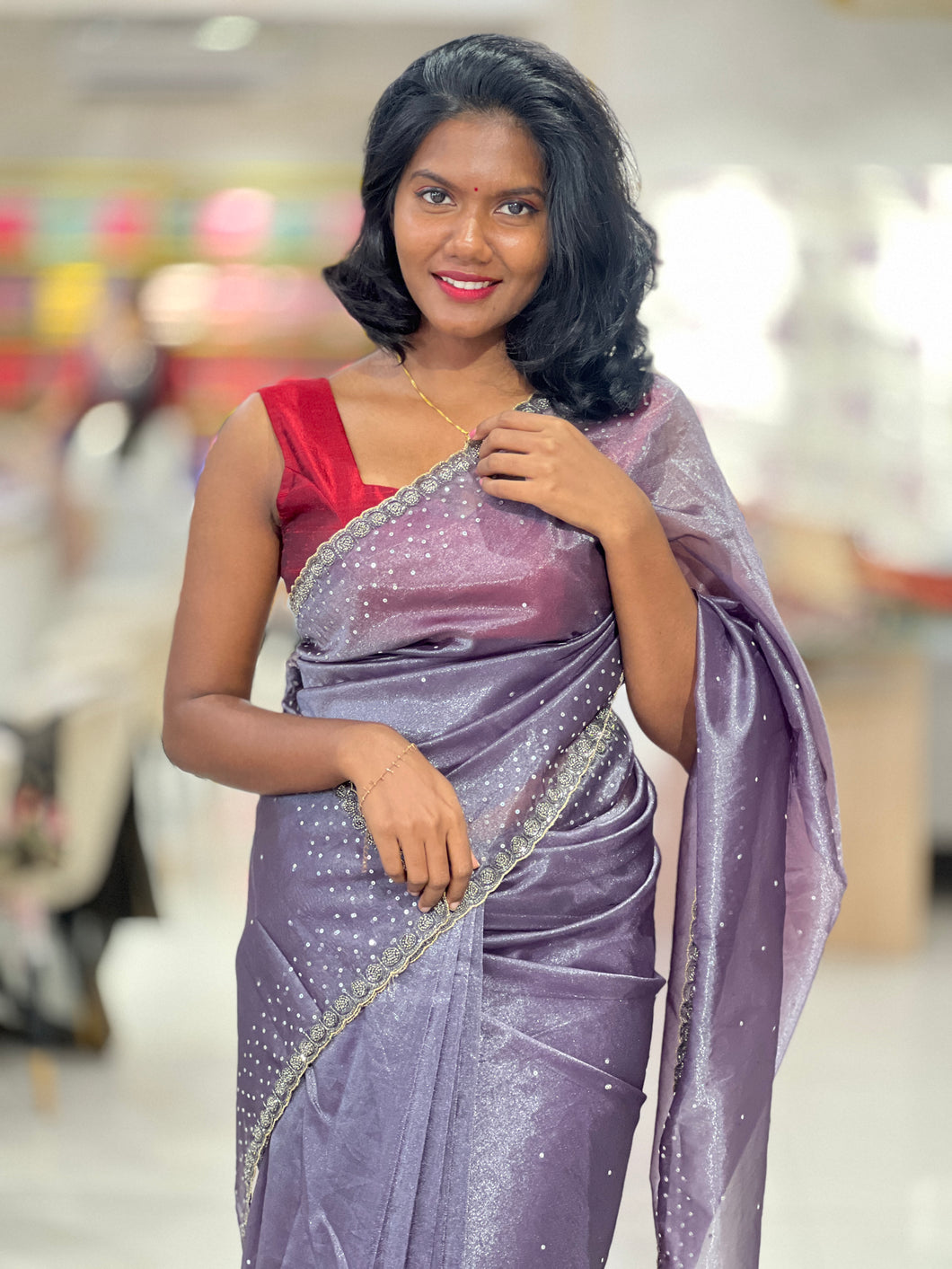 Sequence & Cut Beads Detailed Tissue Organza Saree | SBP806