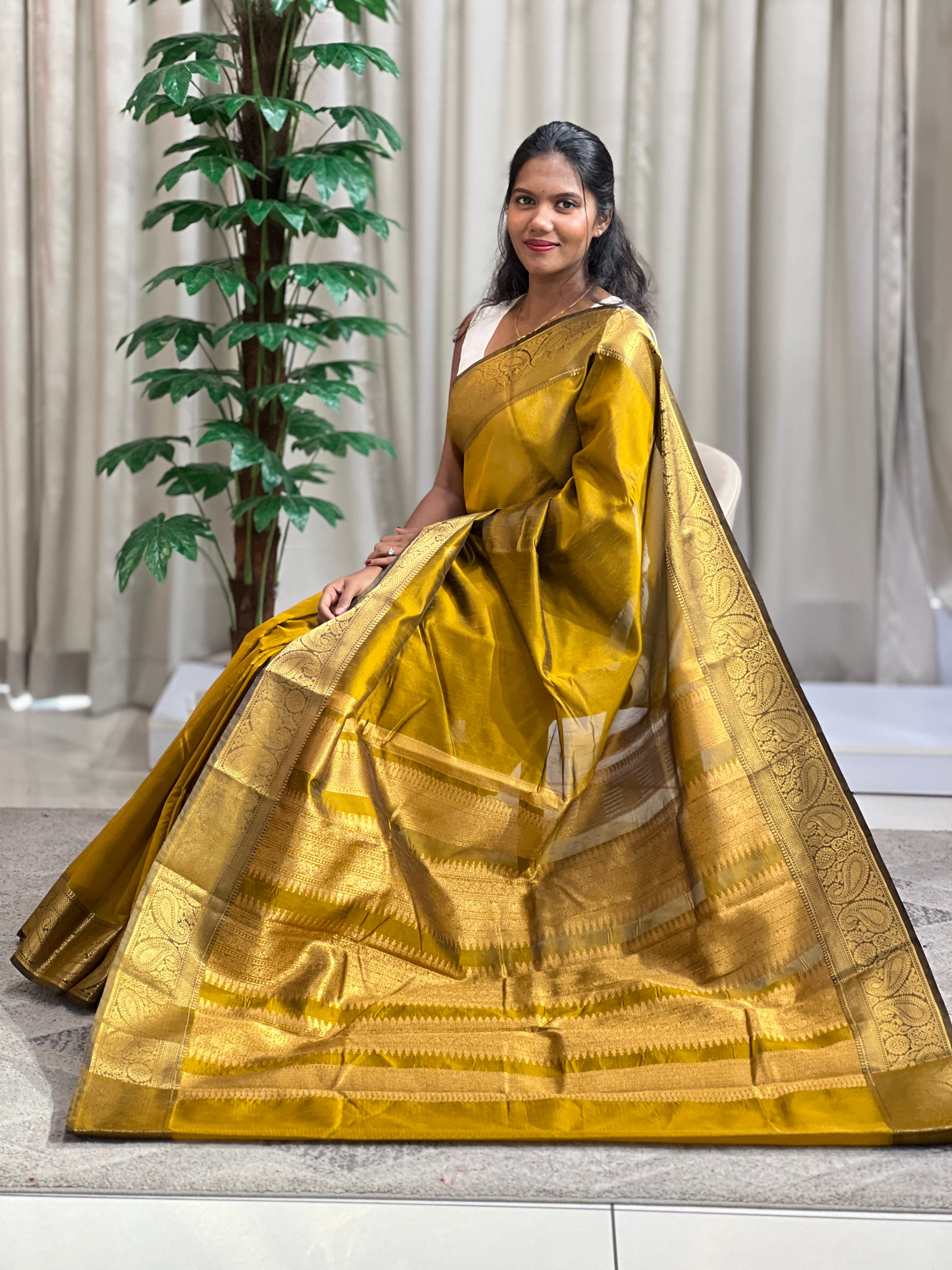 Traditional Three-Paisley Design Raw Silk Power Loom Saree | RVS166