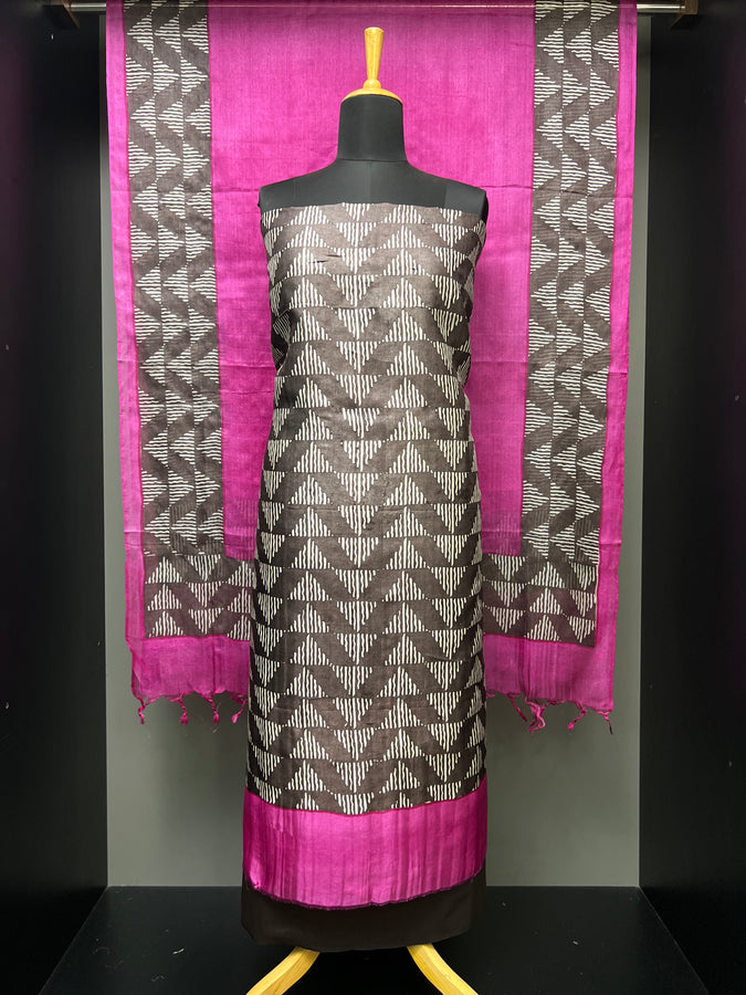 Geometrical Printed Pattern Pure Tussar Salwar Set | MNH404