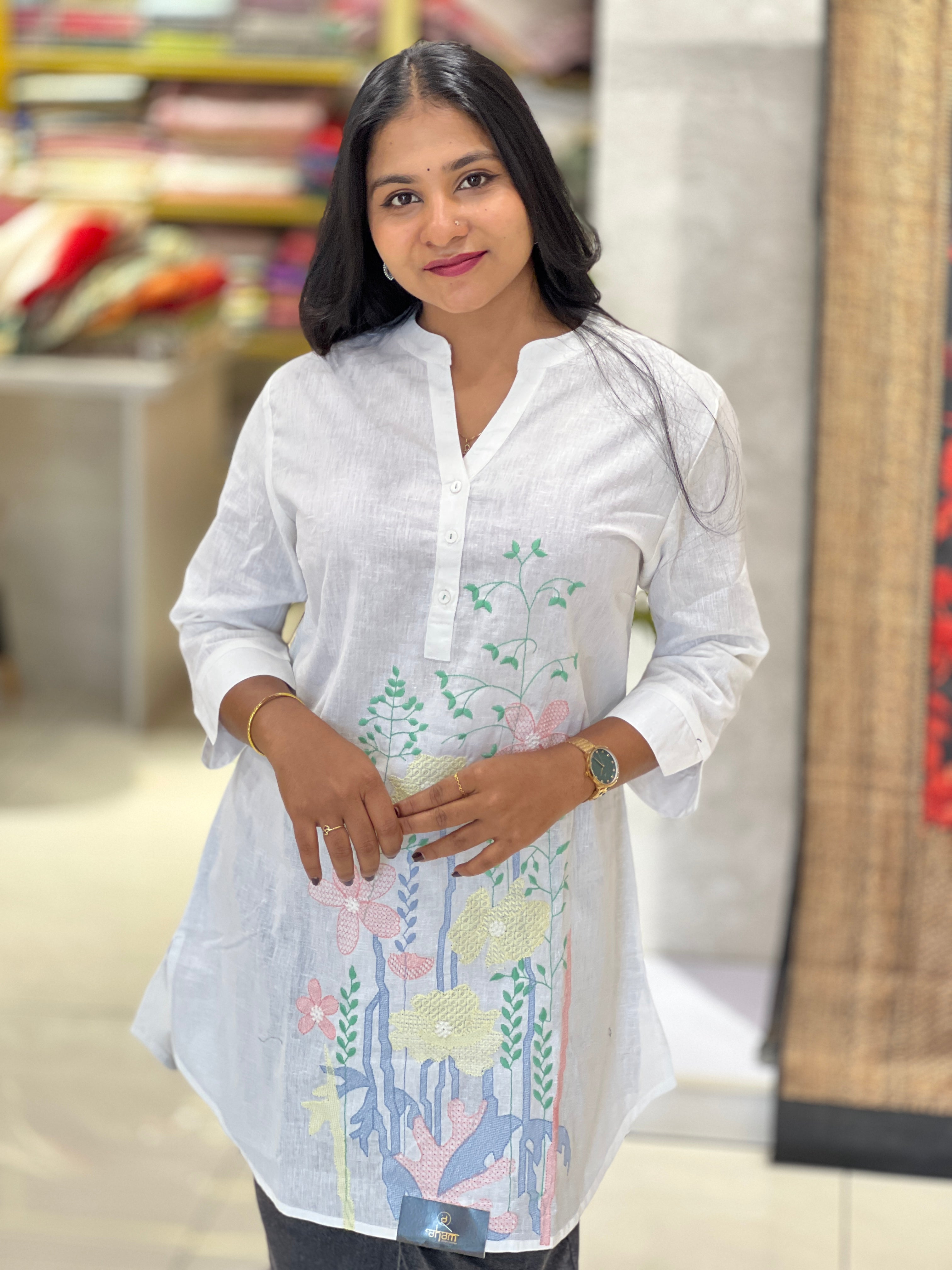 Machine Embroidery Detailed Cotton Short Kurta | PGI237