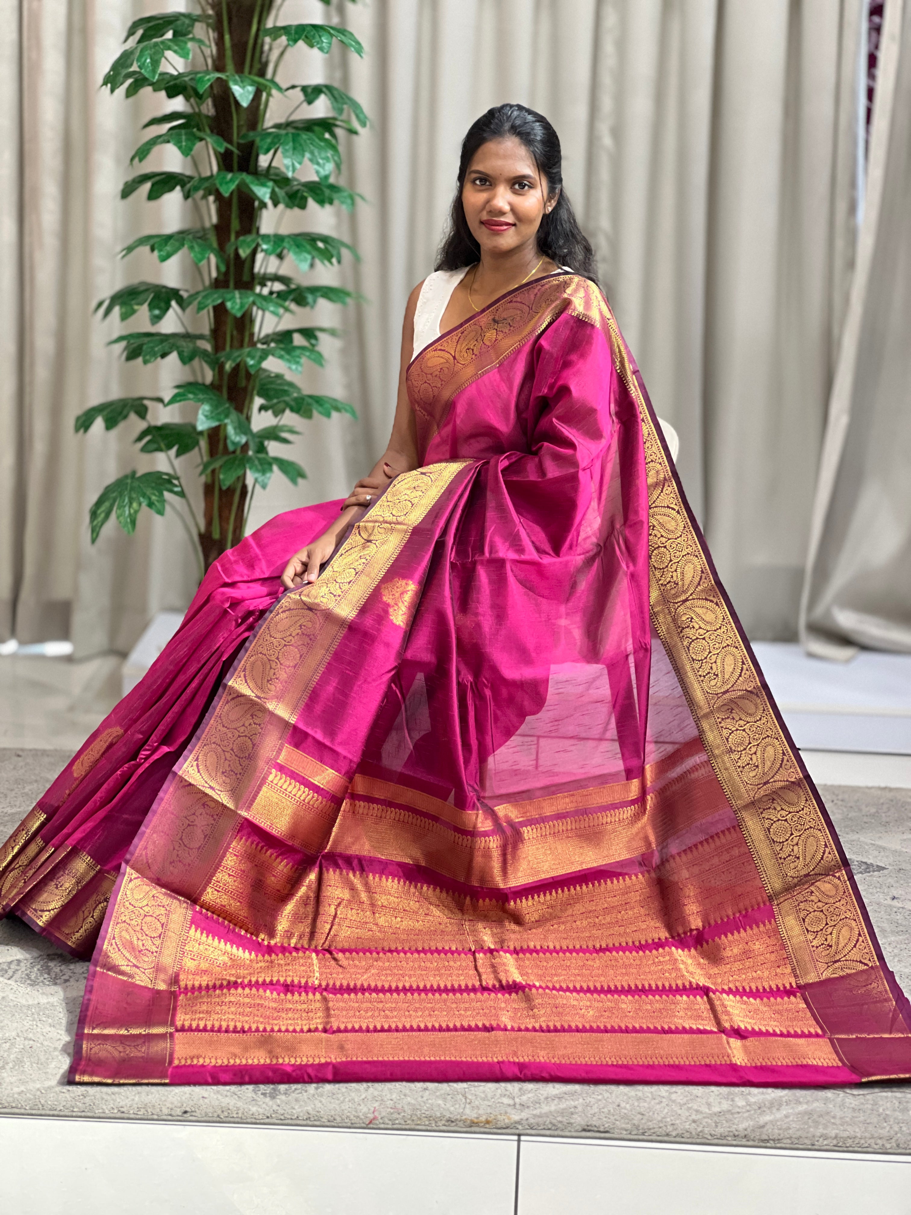 Traditional Three-Paisley Design Raw Silk Power Loom Saree | RVS163