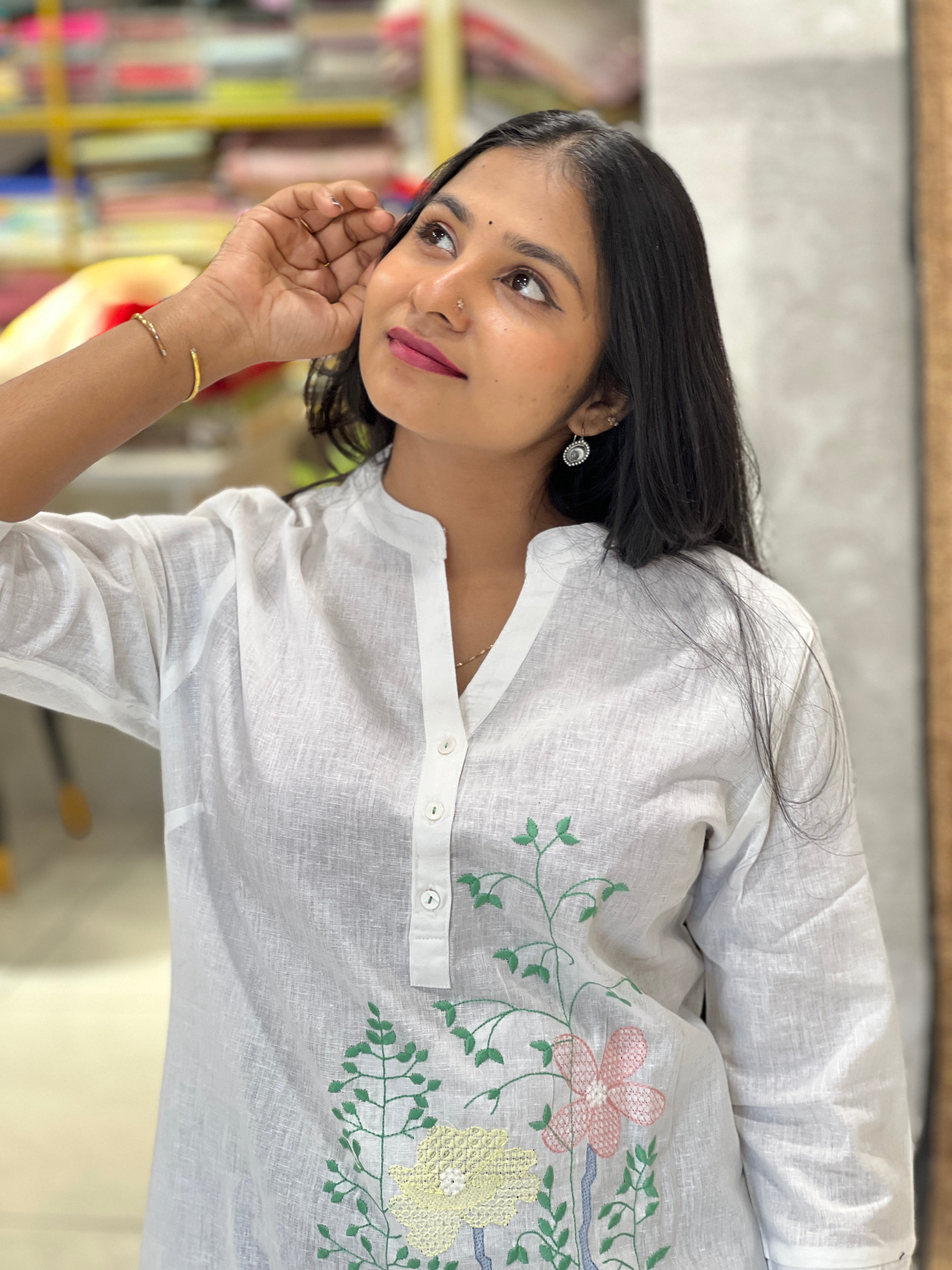Machine Embroidery Detailed Cotton Short Kurta | PGI237